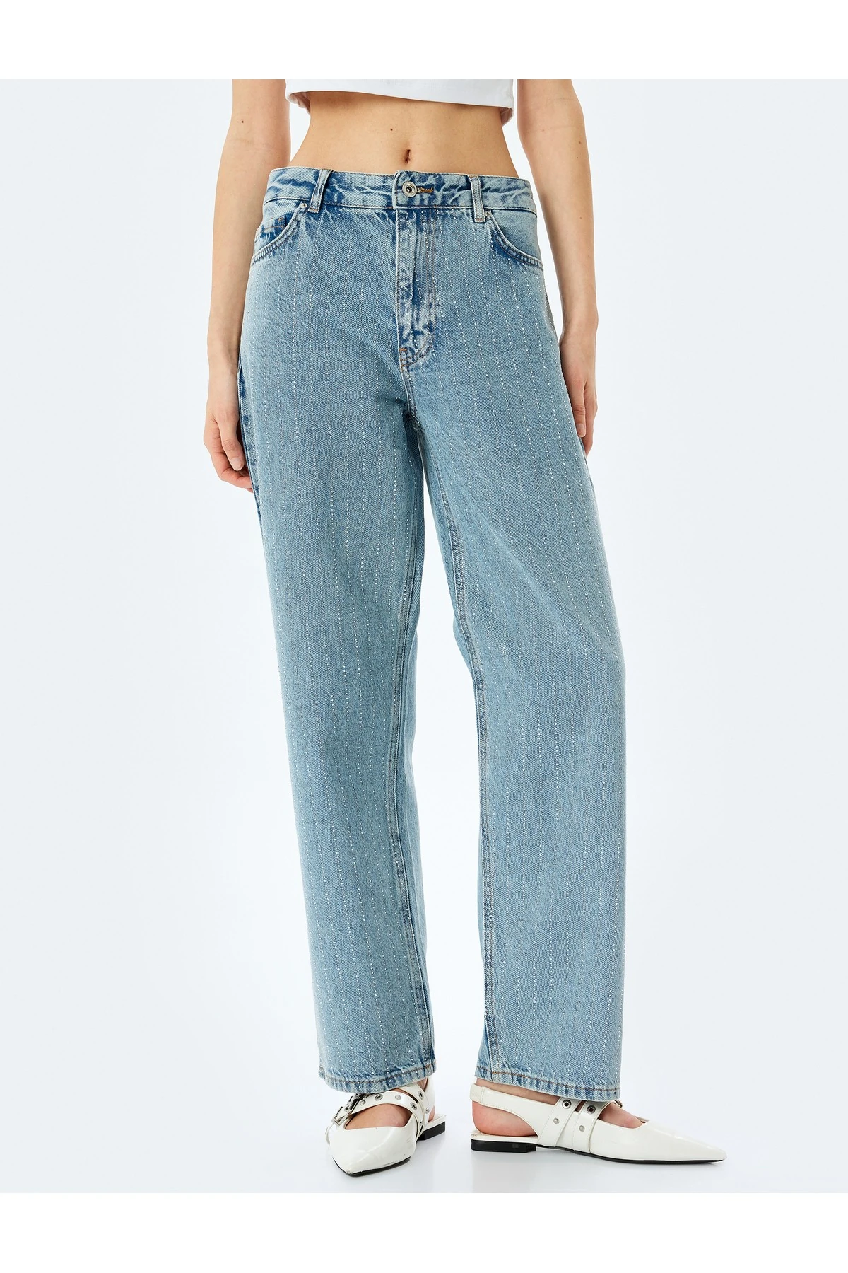 Straight Fit Normal Bel Cepli Kot Pantolon - Straight Jeans