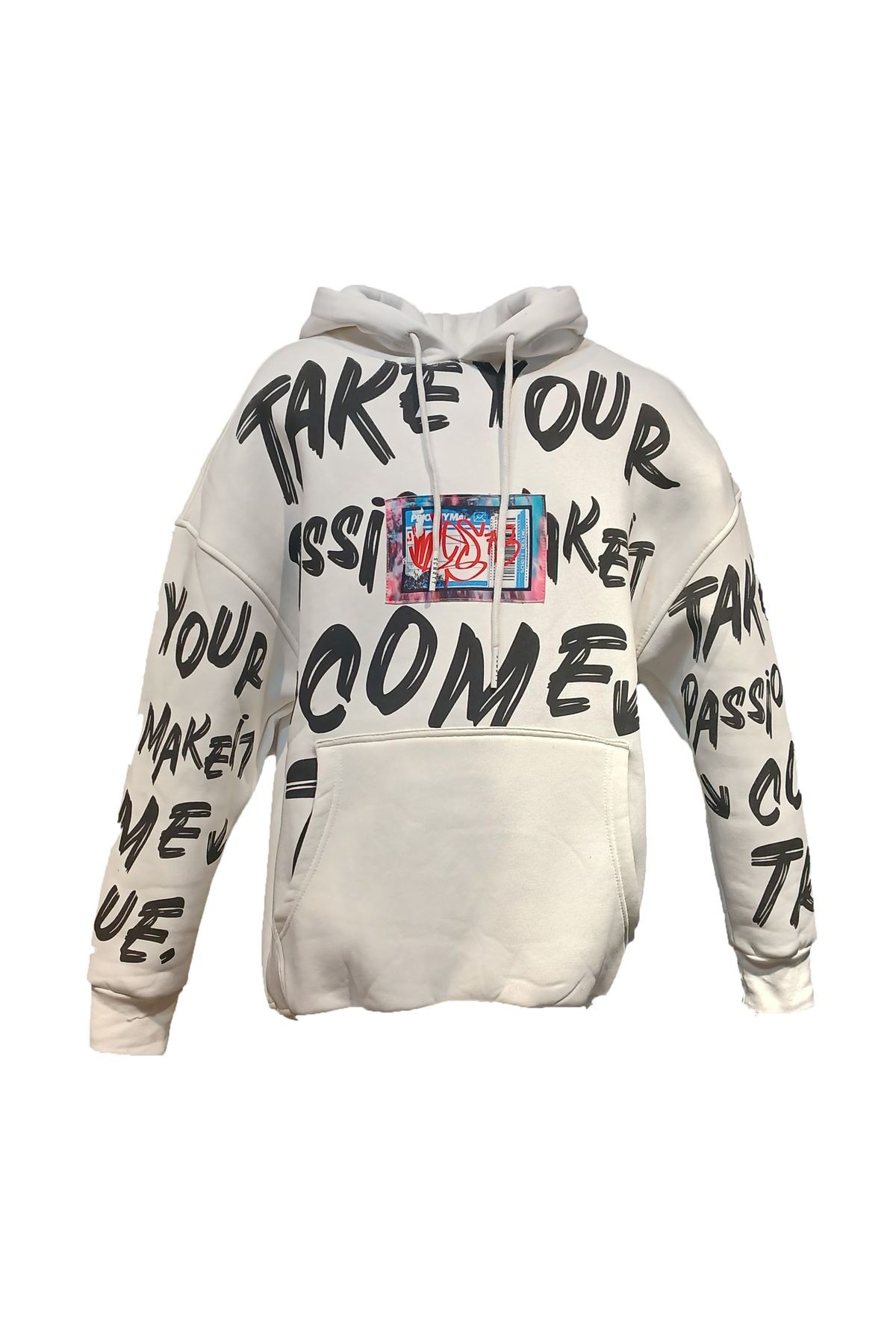 %100 PAMUK UNİSEX OWERSIZE BASKILI KAPÜŞONLU TREND SWEATSHIRT