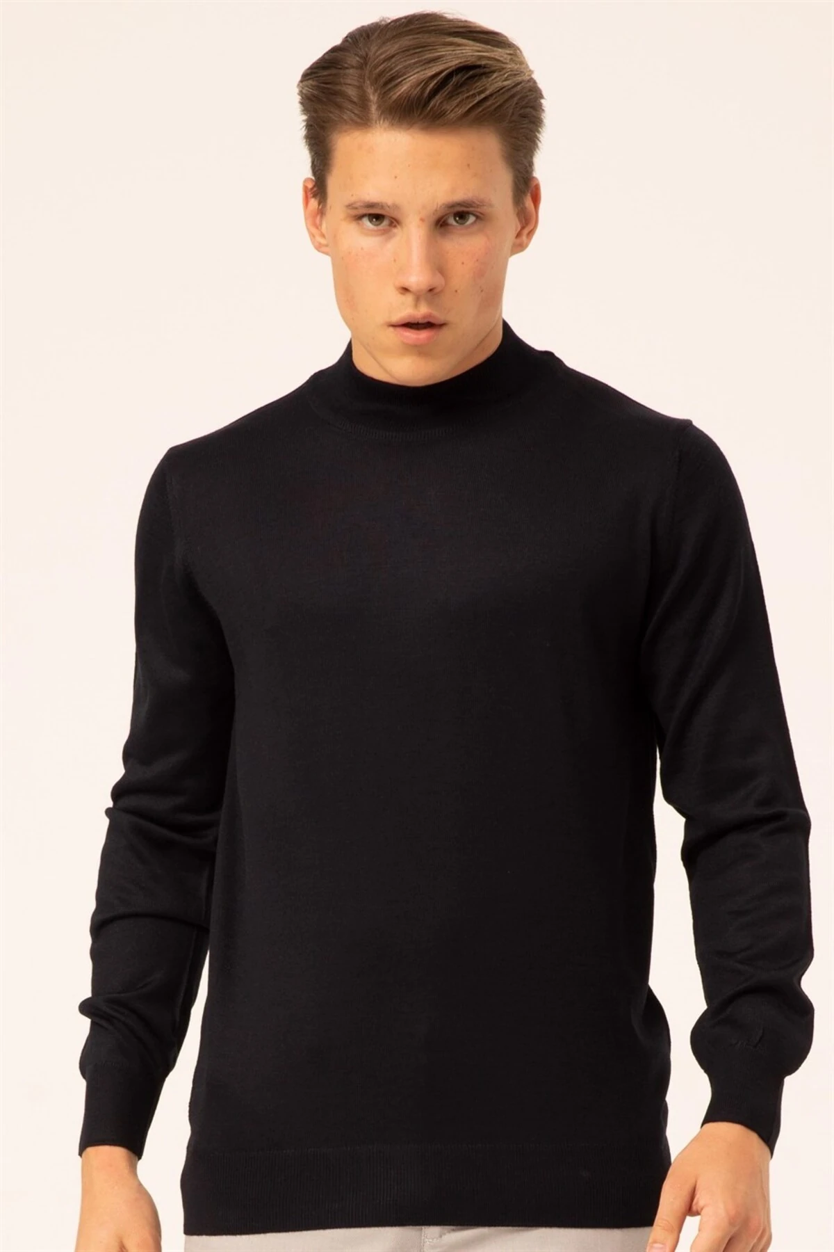 Süvari Yün Akrilik Düz Yarım Balıkçı Lacivert Erkek Triko