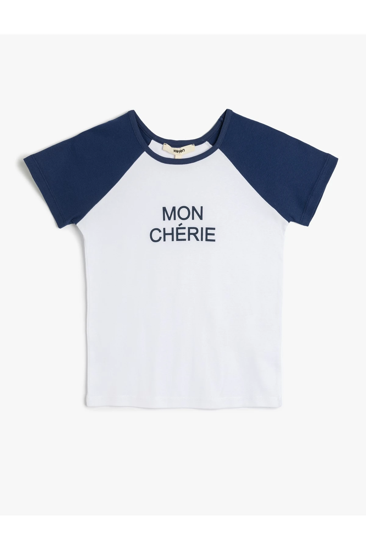 Pamuklu Renk Bloklu Bisiklet Yaka Kısa Kollu Baskılı Kadın Tişört