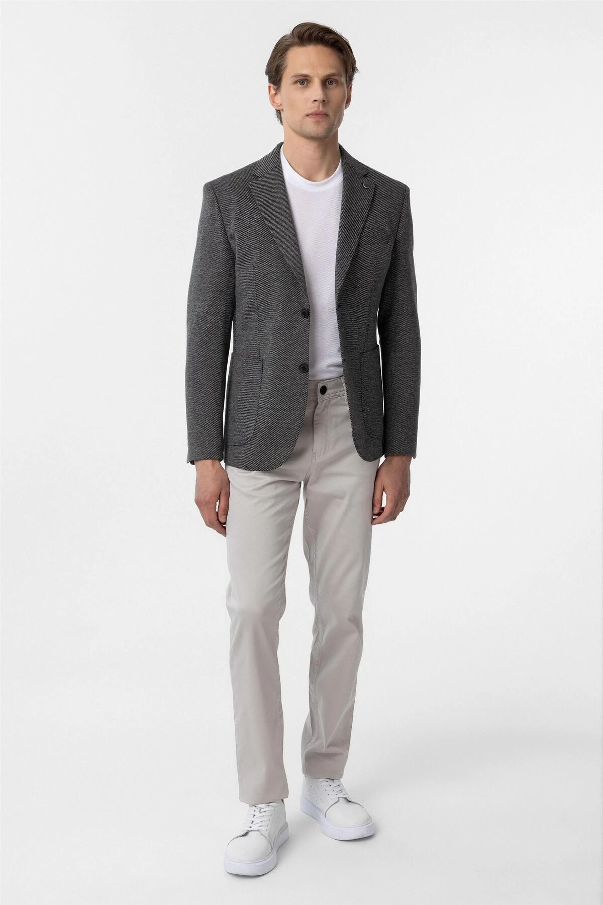 Siyah Slim Fit Desenli Mono Yaka 6 Drop Ceket