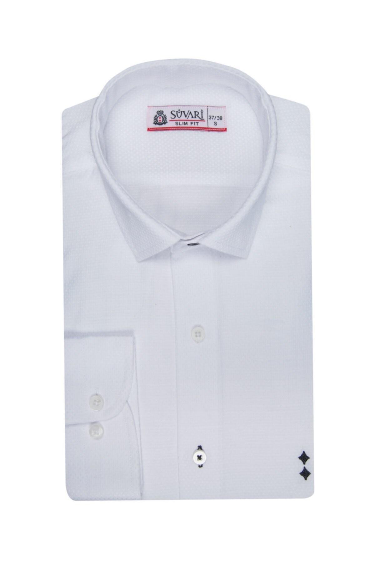 Slim Fit Armür Desenli Erkek Gömlek