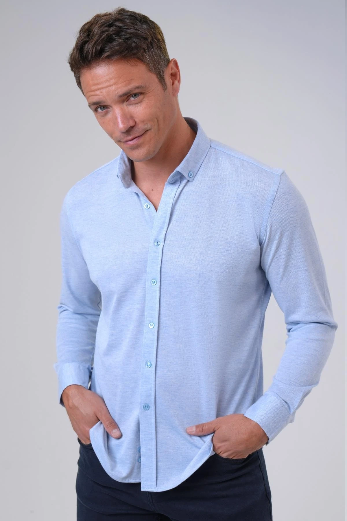 Manşetli Slim Armürlü Gömlek