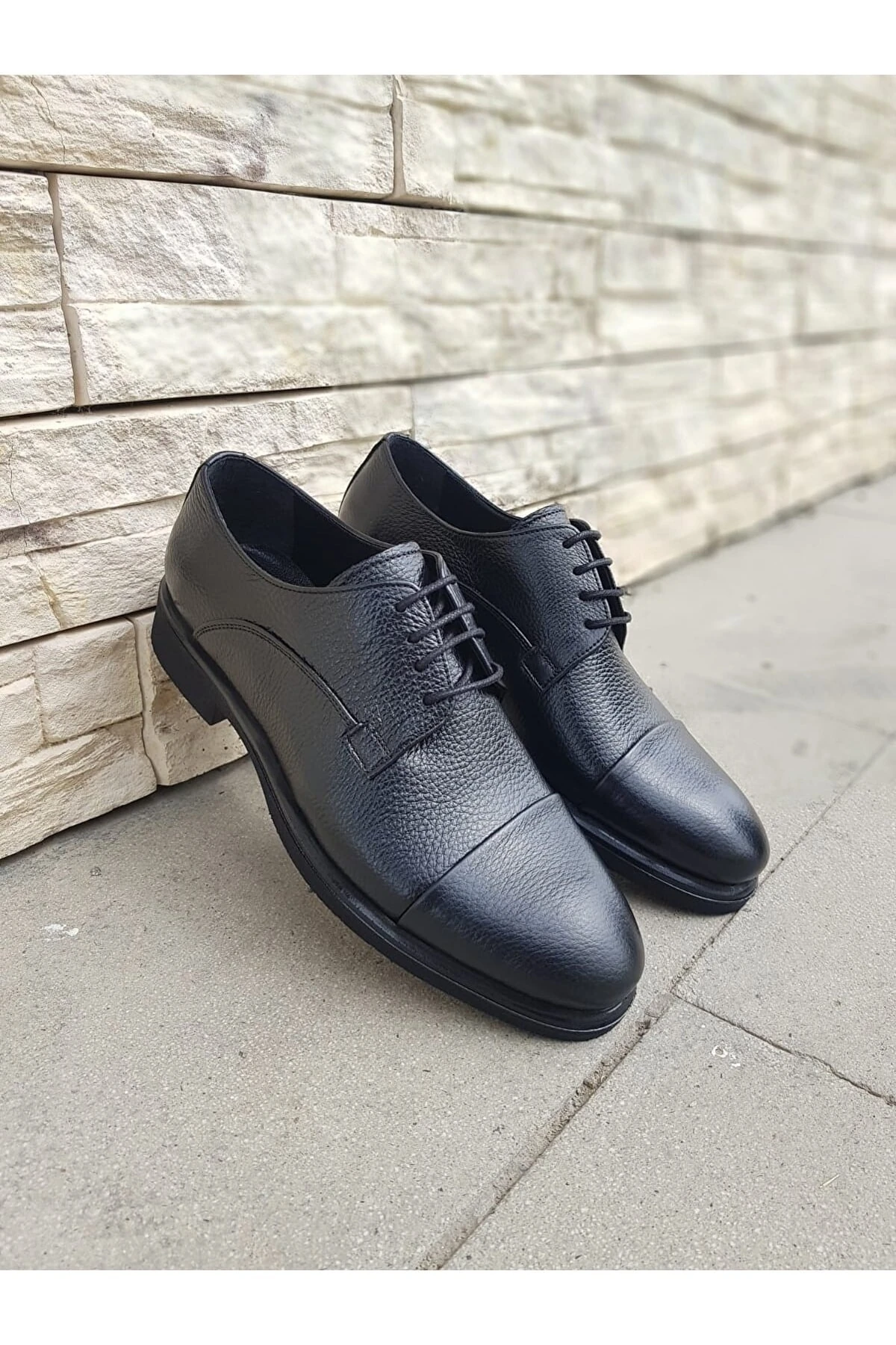 Bluesmoda Hakiki Deri Klasik Parçalı Model Rahat Taban Ayakkabı Siyah