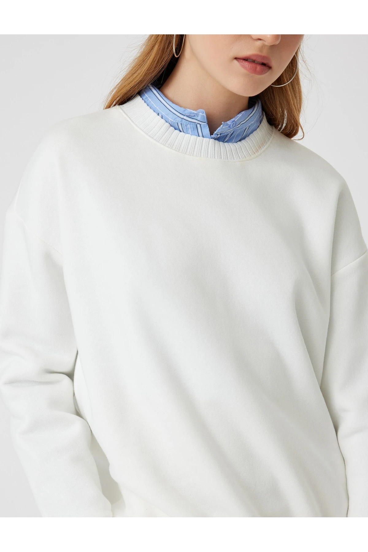 Şardonlu Basic Oversize Sweatshirt Uzun Kollu Bisiklet Yaka