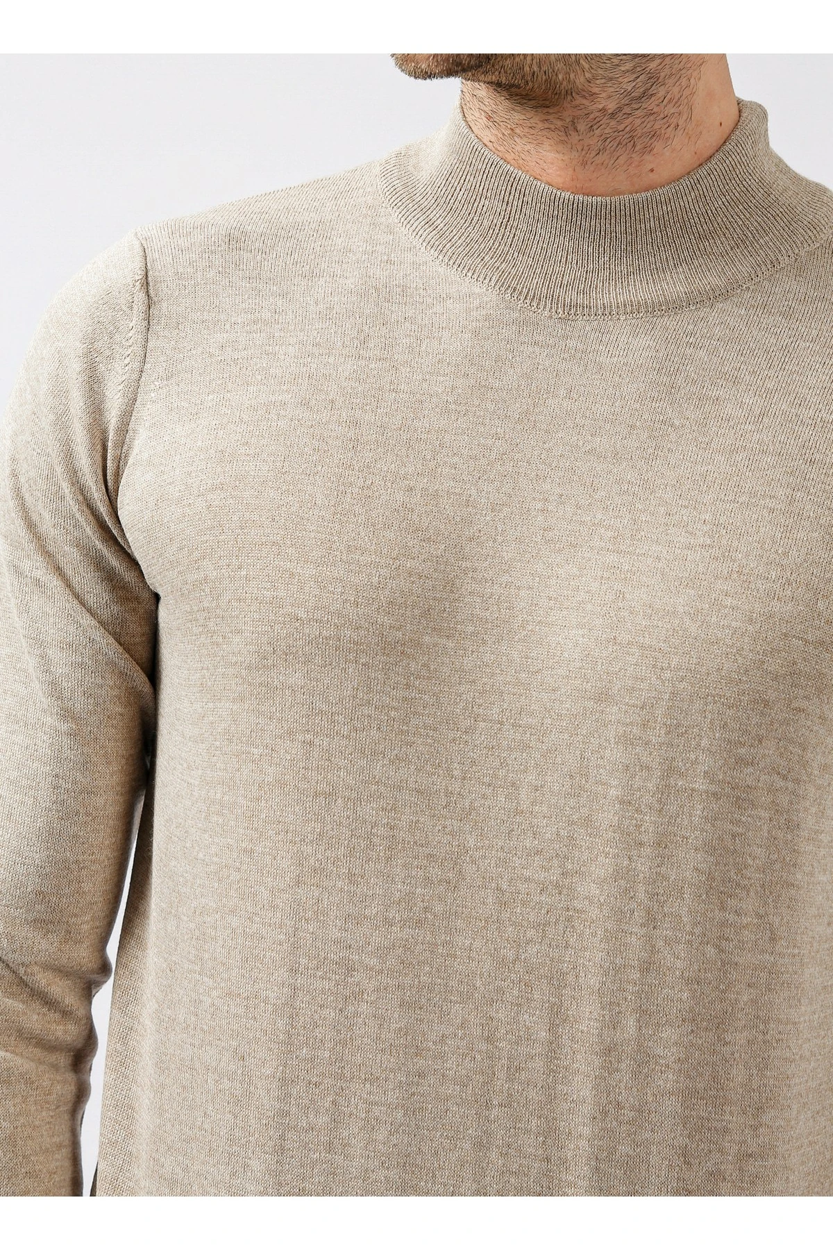 Yarım Balıkçı Yaka Regular Fit Düz Açık Bej Erkek Kazak TR2013700251