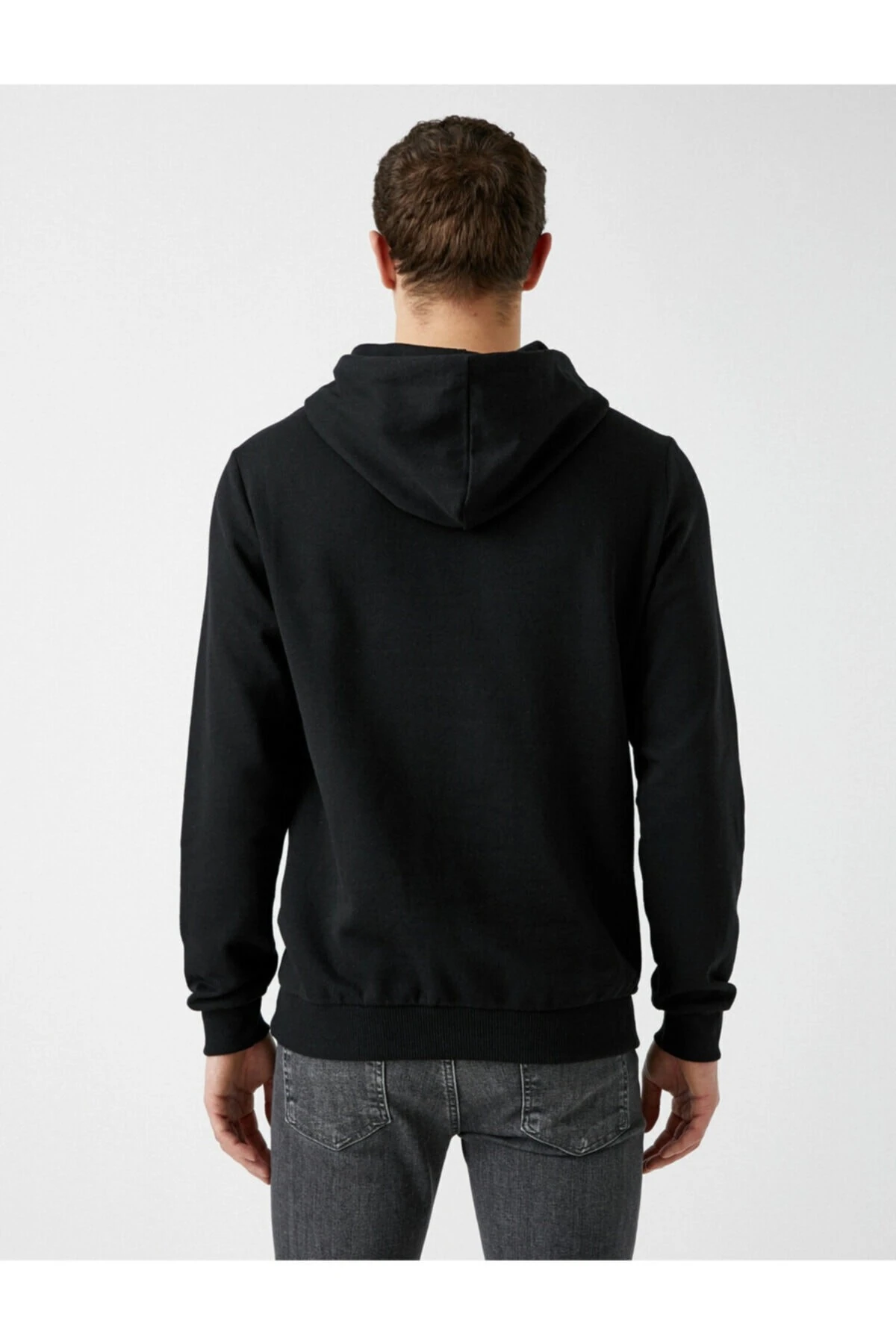 Erkek Siyah Kapüşonlu Pamuklu Uzun Kollu Basic Sweatshirt