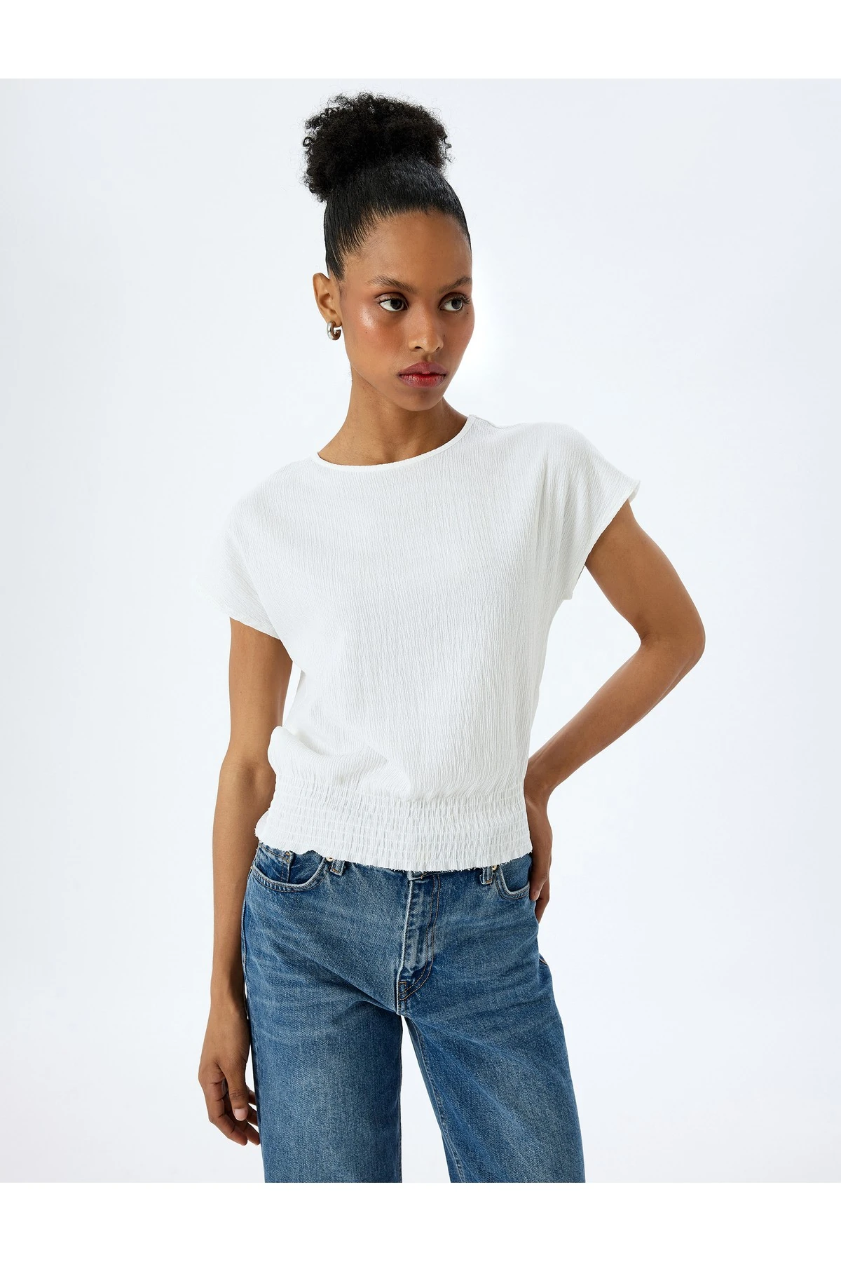 Gipeli Kısa Kollu Bisiklet Yaka Bluz