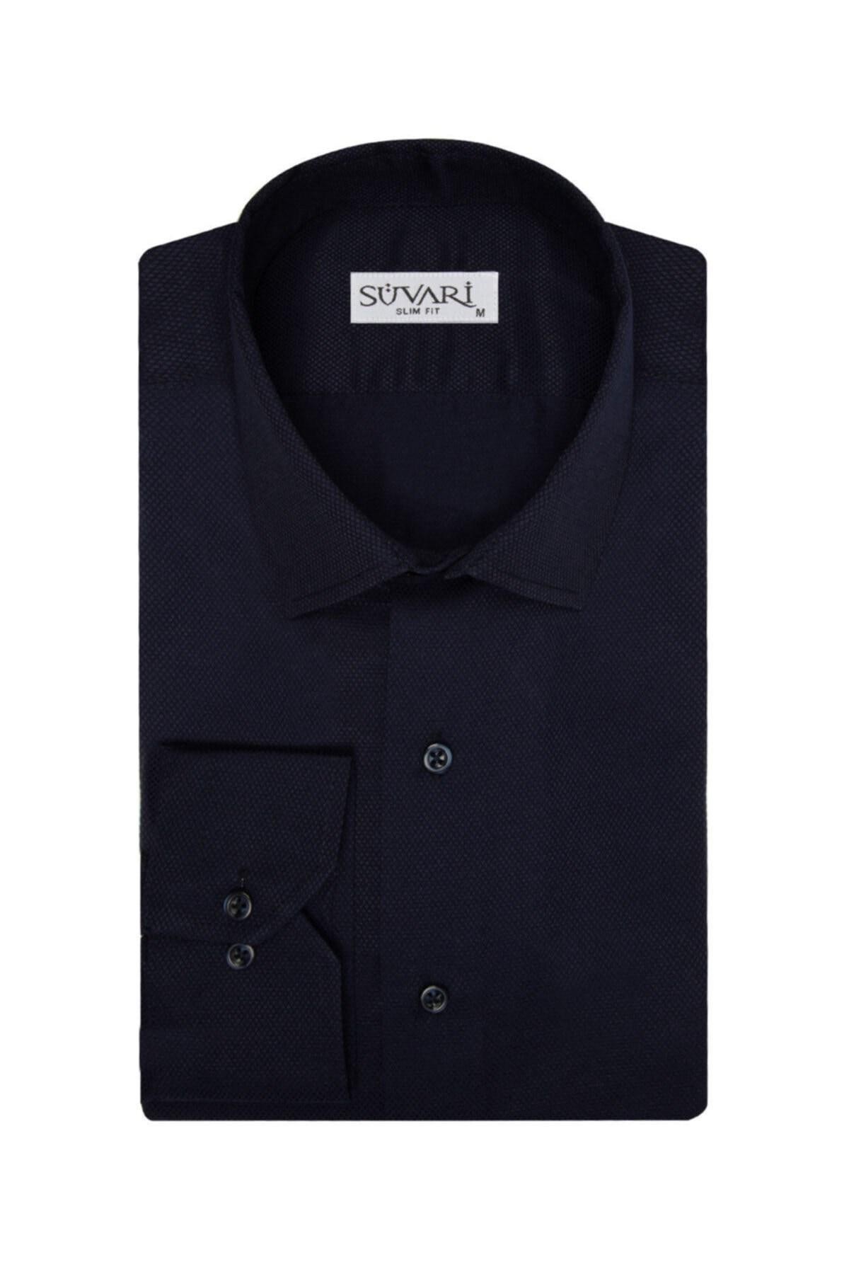 Slim Fit Armür Desenli Erkek Gömlek