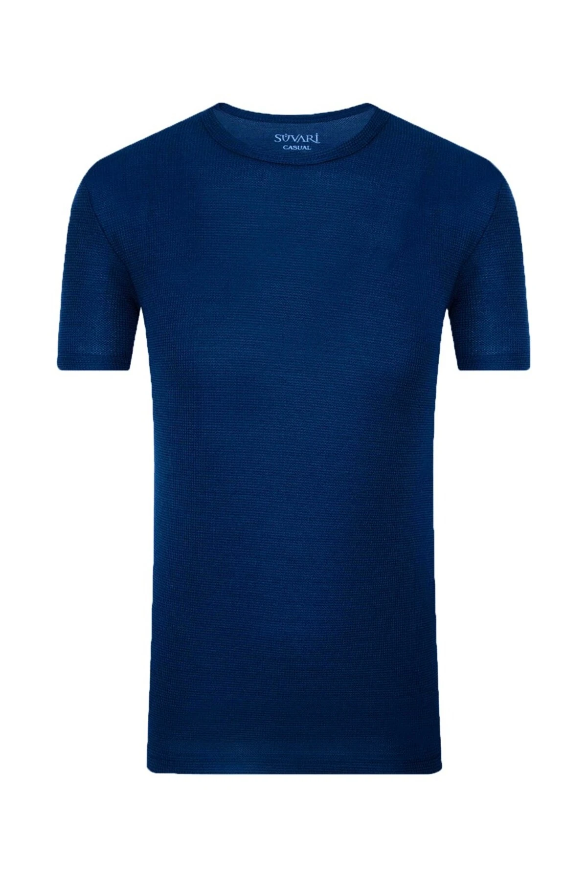 Süvari Slim Fit Waffle Desenli O Yaka Siyah Tshirt