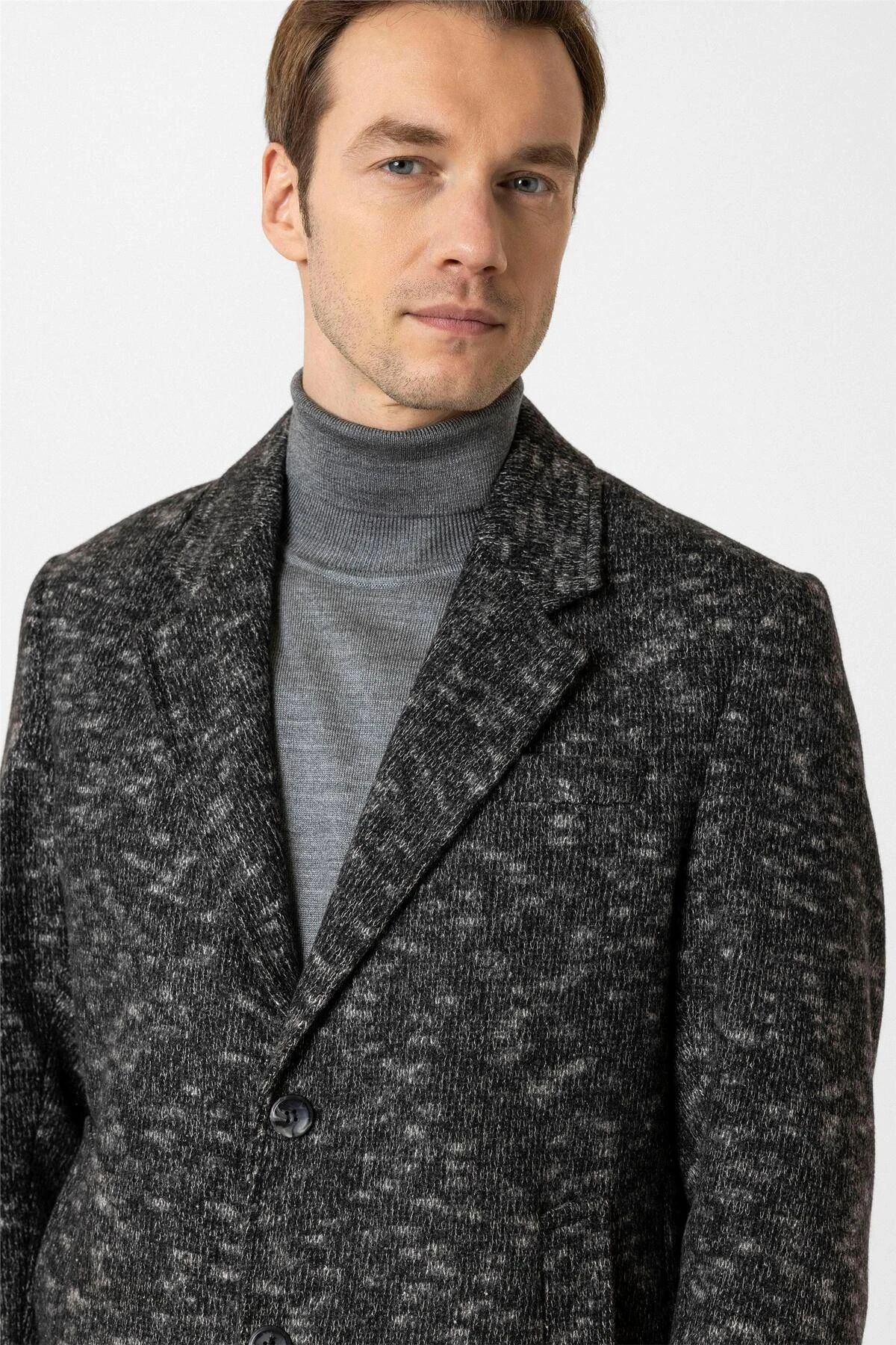 Antrasit Slim Desenli Mono Yaka Kaban