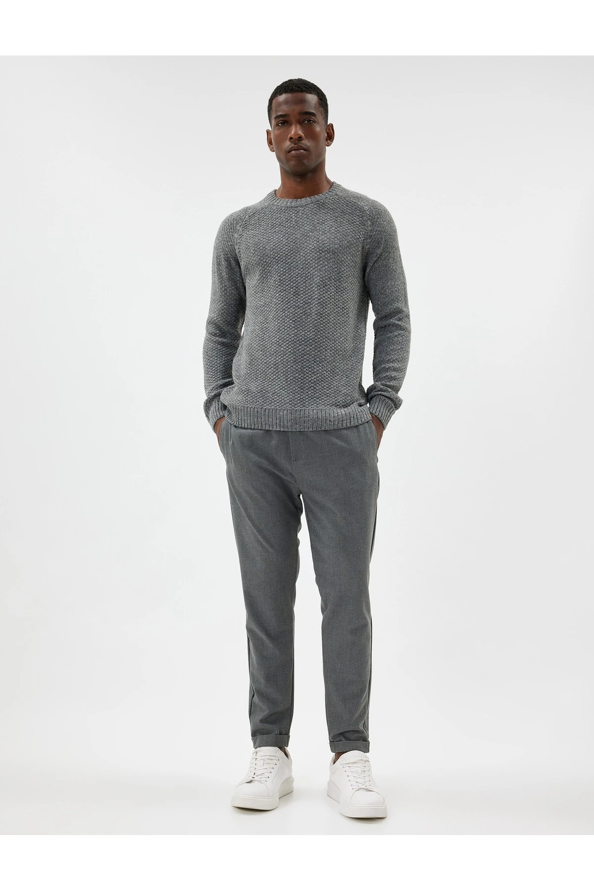 Kışlık Triko Kazak Basic Bisiklet Yaka Dokulu Uzun Kollu