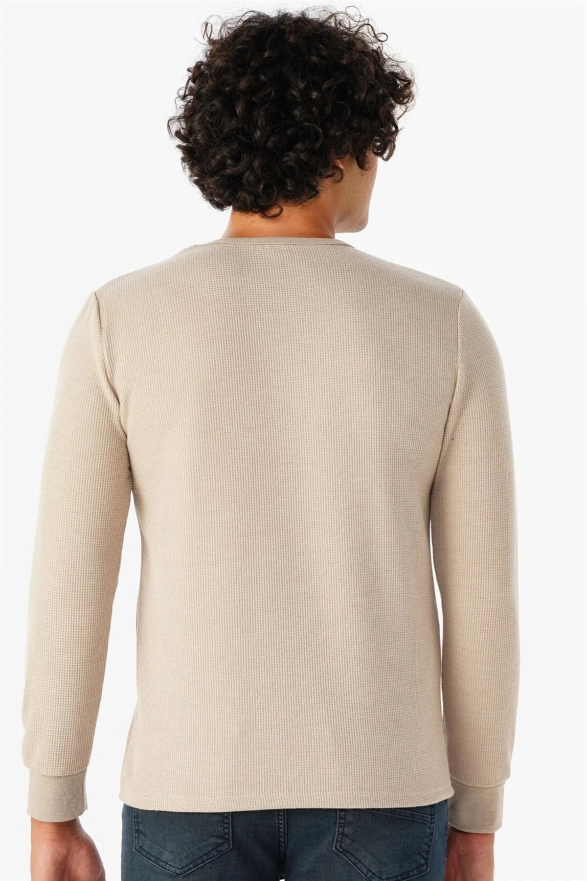 Süvari O Yaka Uzun Kol Lacivert Waffle Desenli Slim Fit Erkek Triko