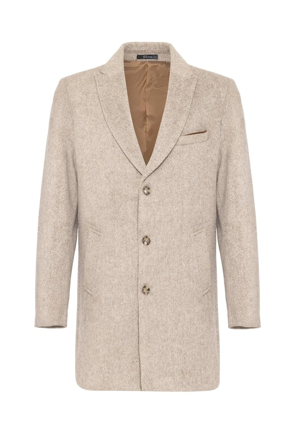 Bej Slim Armürlü Sivri Yaka Kaban