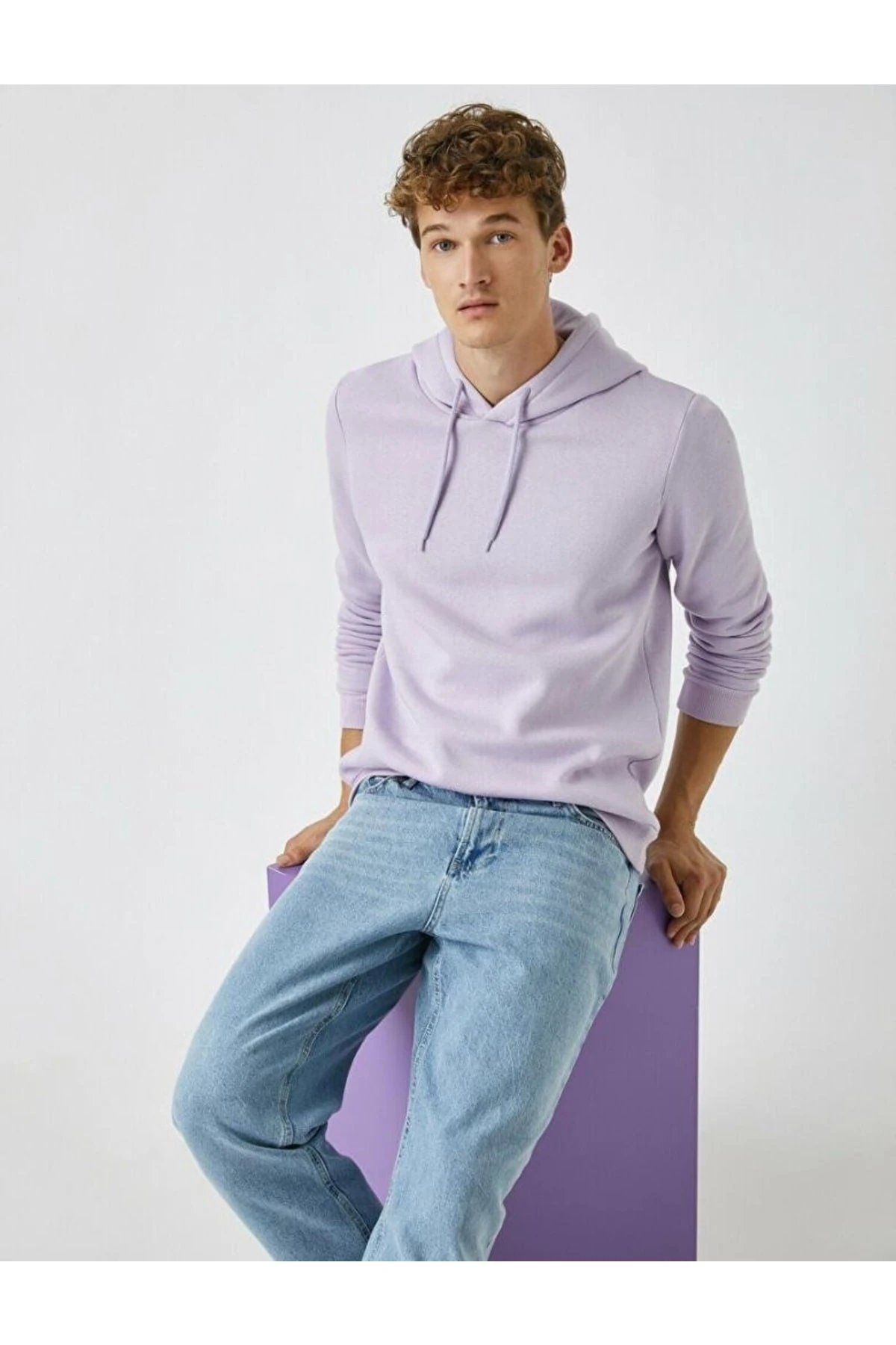 Erkek Deve Tüyü Basic Sweatshirt Kapüşonlu