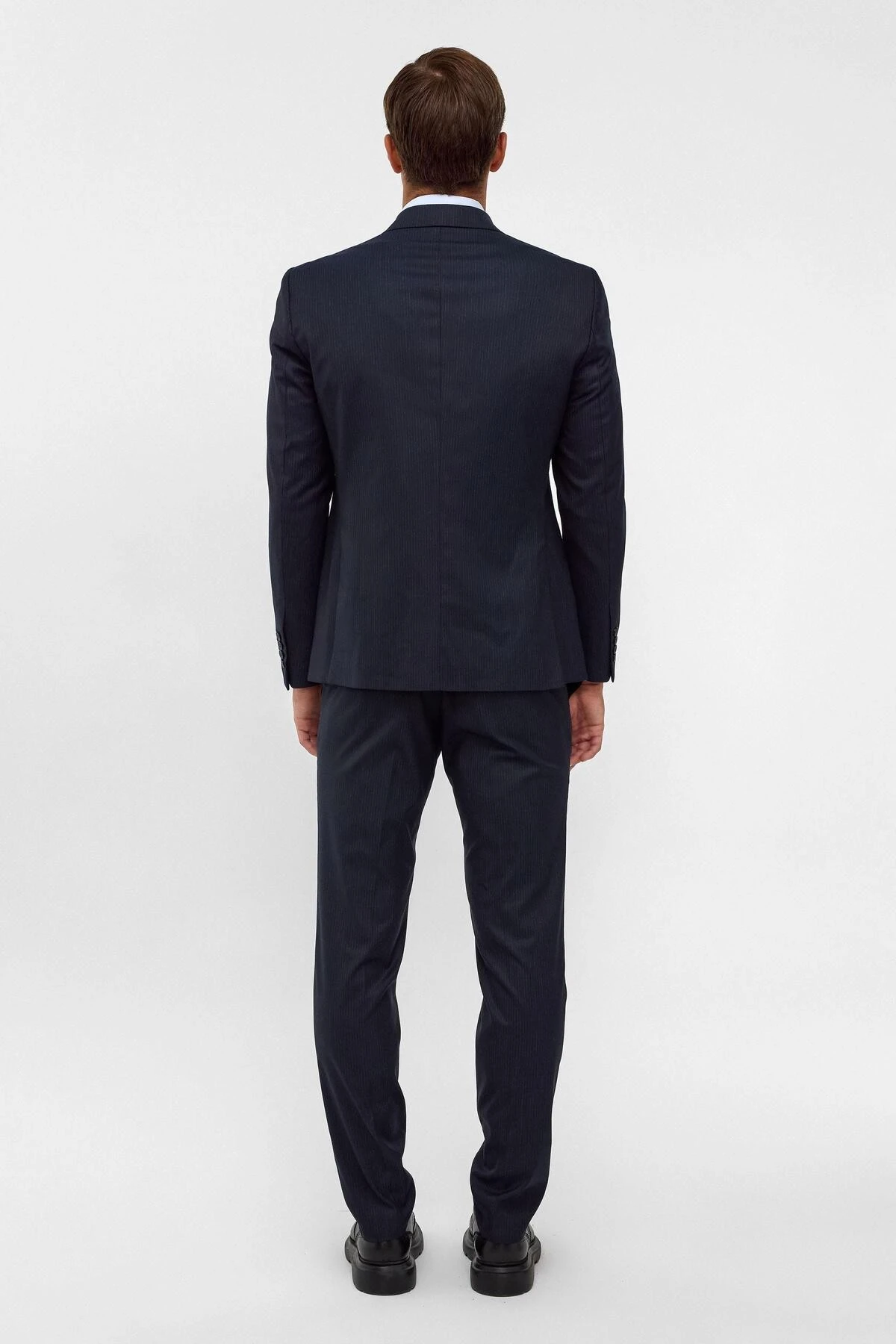 Lacivert Slim Fit Desenli Sivri Yaka 6 Drop Klasik Takım Elbise