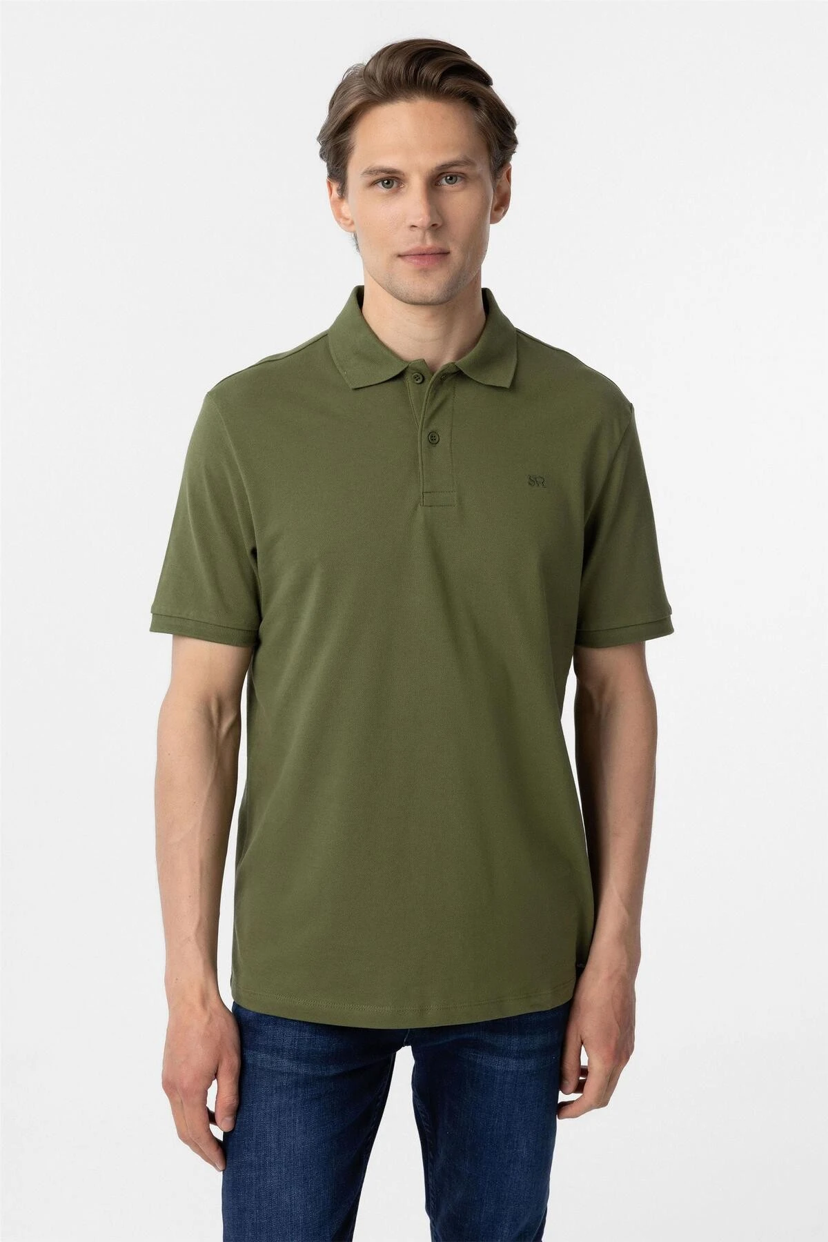 Haki Regular Düz Polo Yaka Tişört