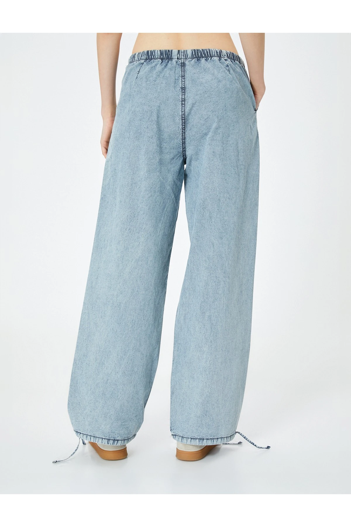 Oversize Paraşüt Denim Pantolon Standart Bel Beli Bağlamalı Cepli - Parachute Jean