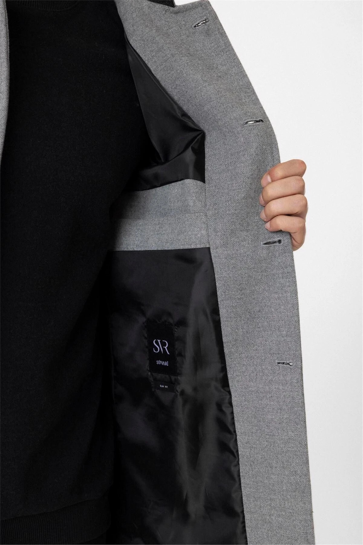 Antrasit Slim Düz Hakim Yaka Kaban