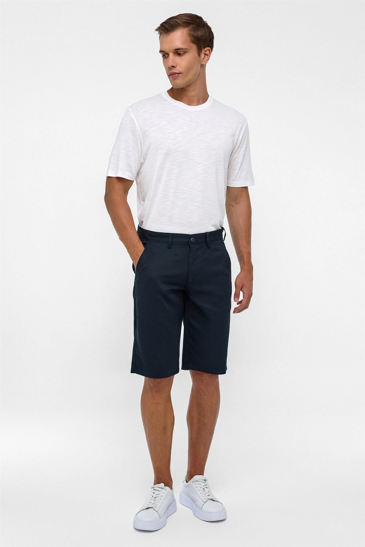 Lacivert Regular Düz Bermuda Şort