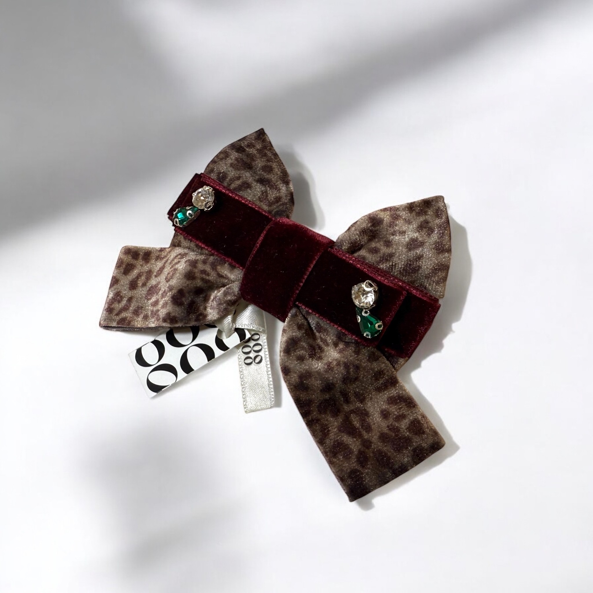 Leopar Desenli Bordo Kadife Fiyonk Toka
