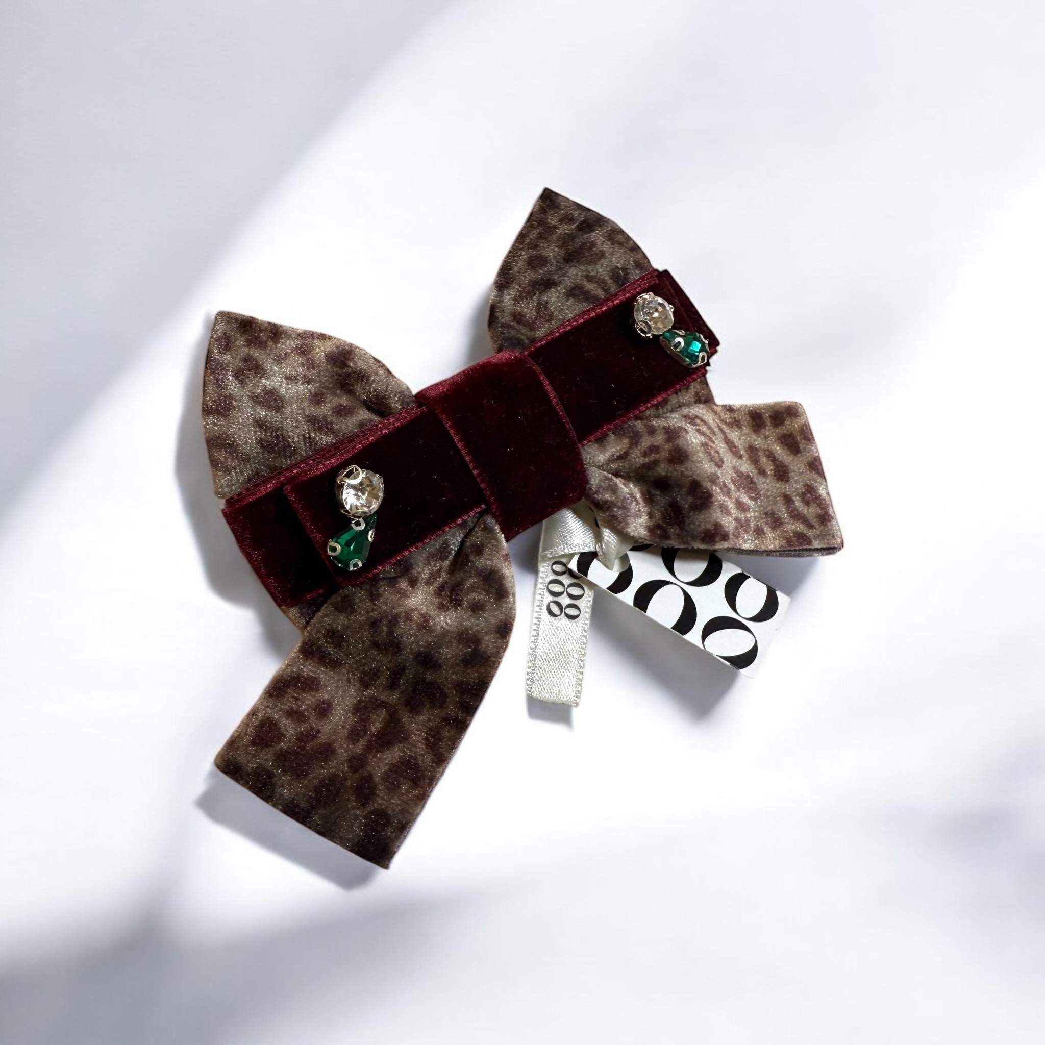 Leopar Desenli Bordo Kadife Fiyonk Toka