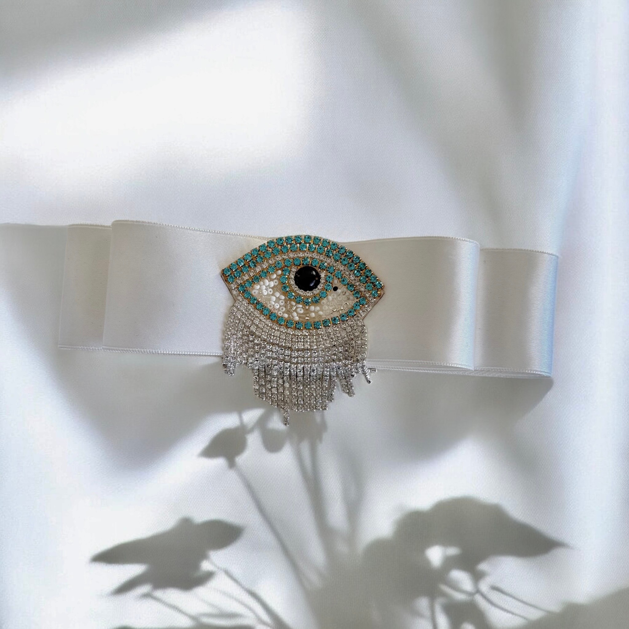 Beyaz Saten Bridal ve Davet Saç Tokası