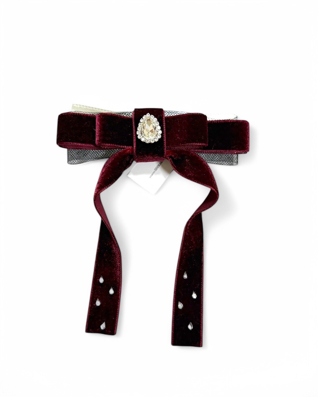 Bordo Kadife Taş Detaylı Fiyonk Toka
