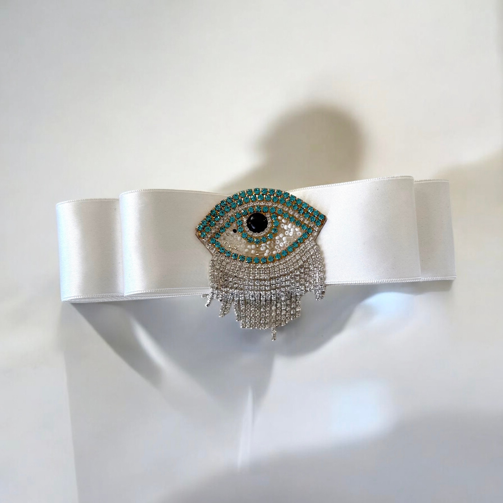 Beyaz Saten Bridal ve Davet Saç Tokası