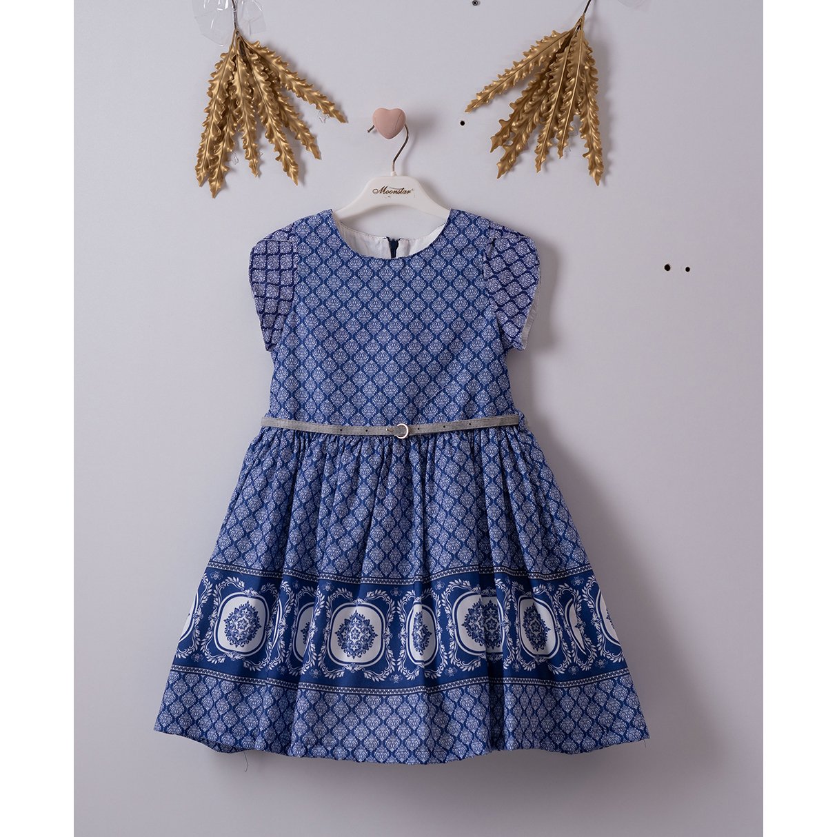 Antique Patterned Elbise - Mavi