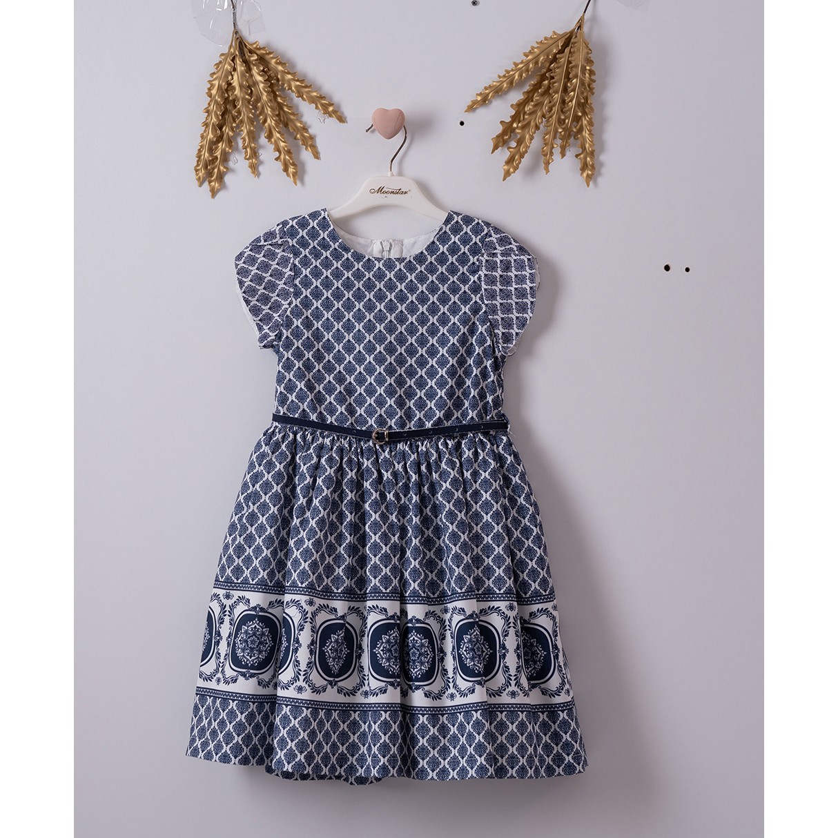 Antique Patterned Elbise - Lacivert
