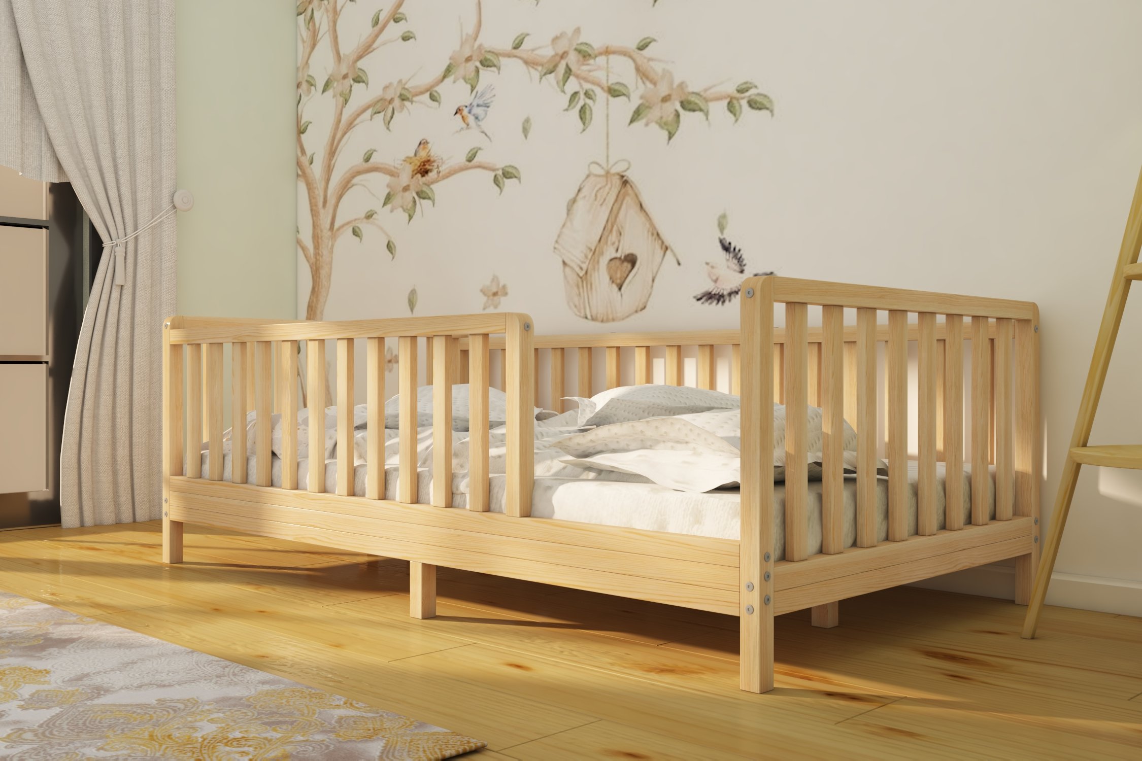 Lizbon - Montessori Removable Baby and Child Natural Wood Floor Bed