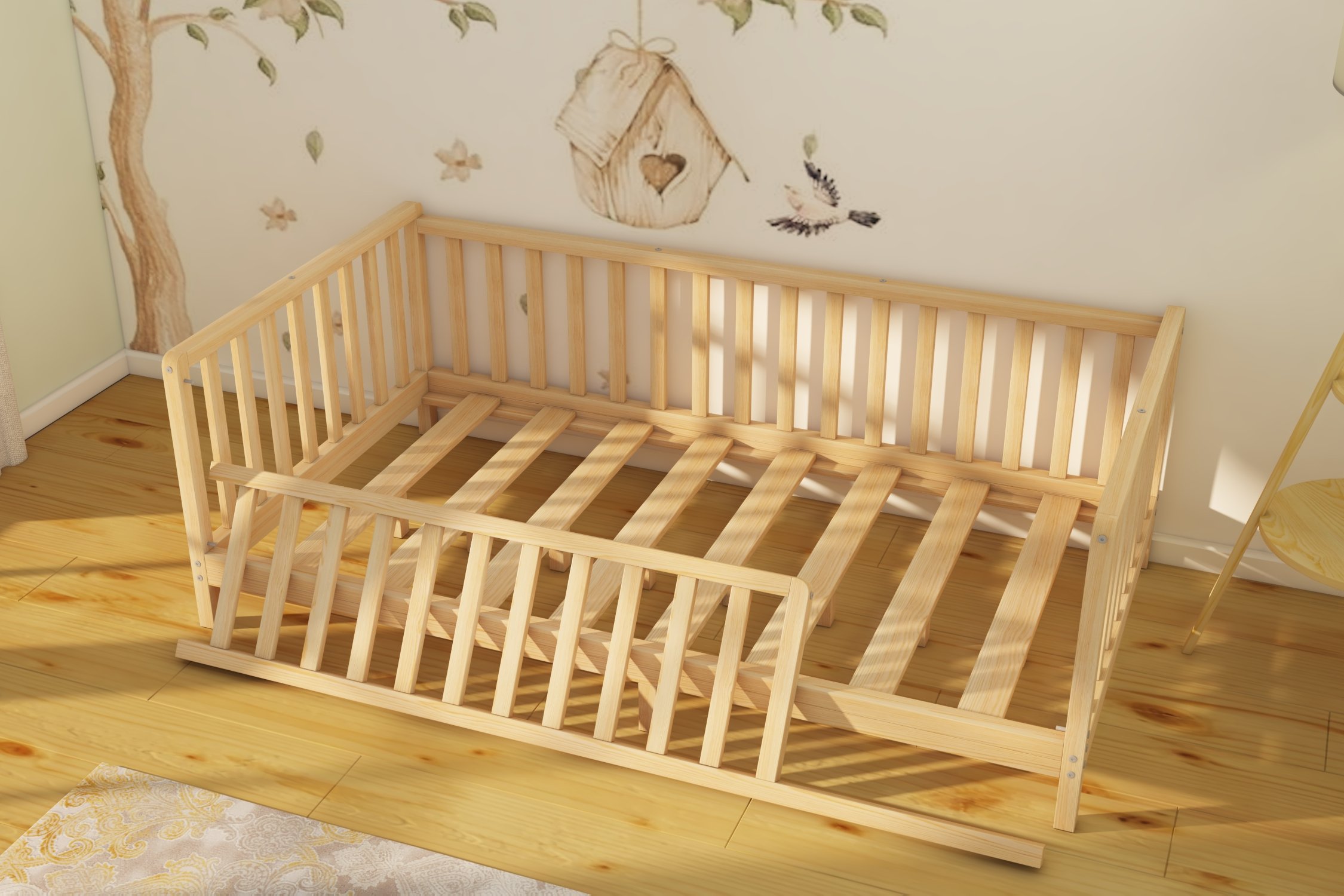 Lizbon - Montessori Removable Baby and Child Natural Wood Floor Bed