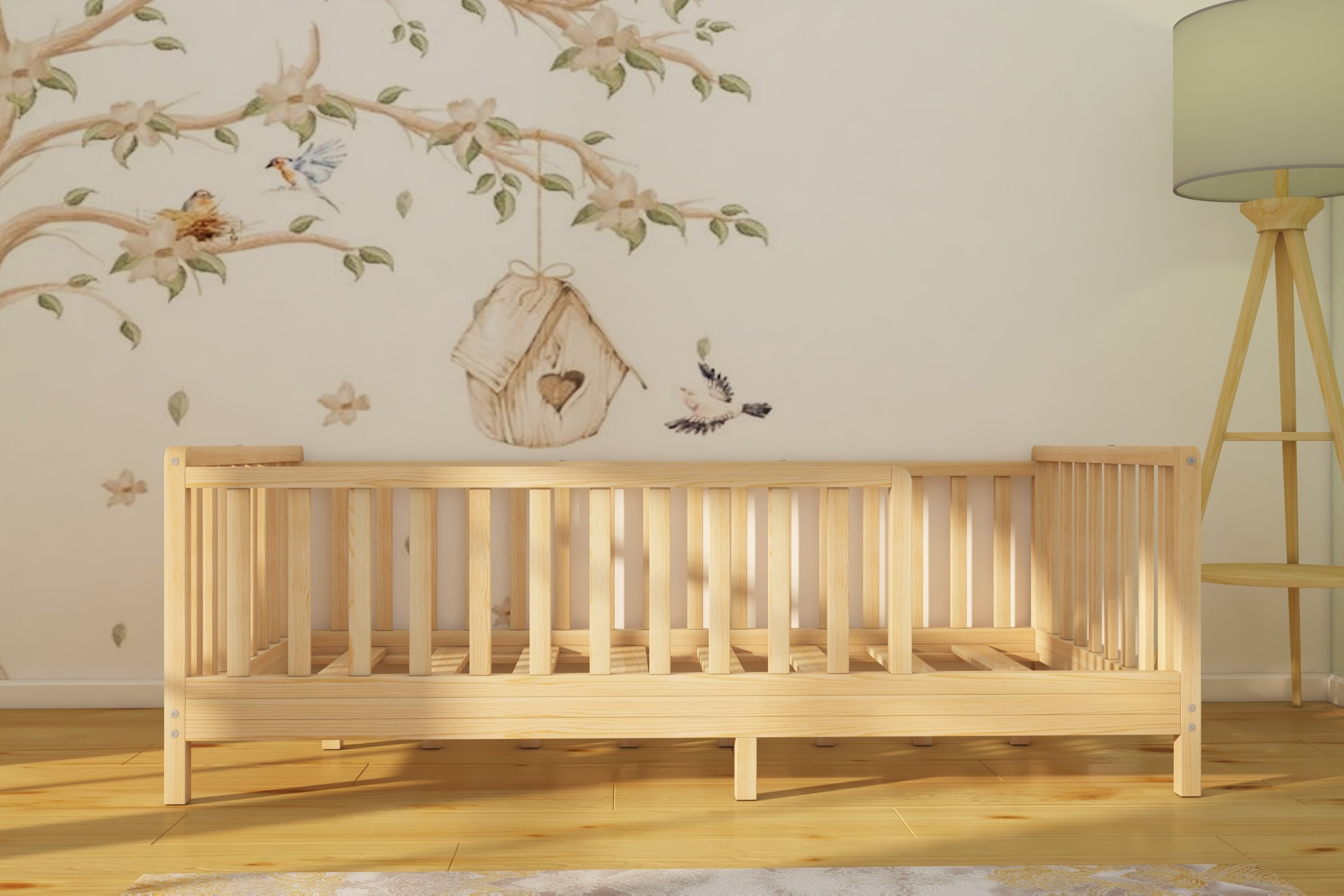 Lizbon - Montessori Removable Baby and Child Natural Wood Floor Bed