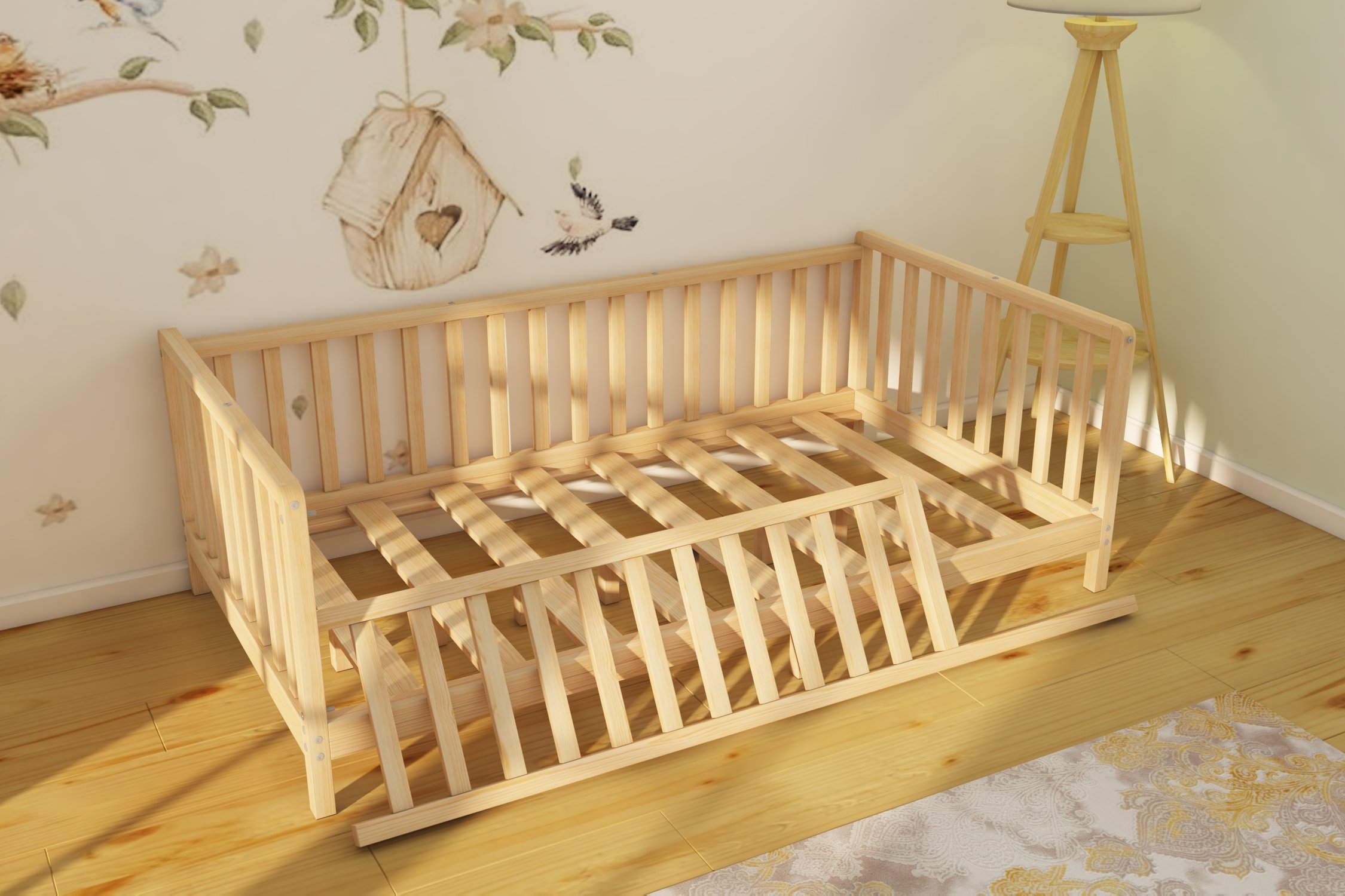 Lizbon - Montessori Removable Baby and Child Natural Wood Floor Bed