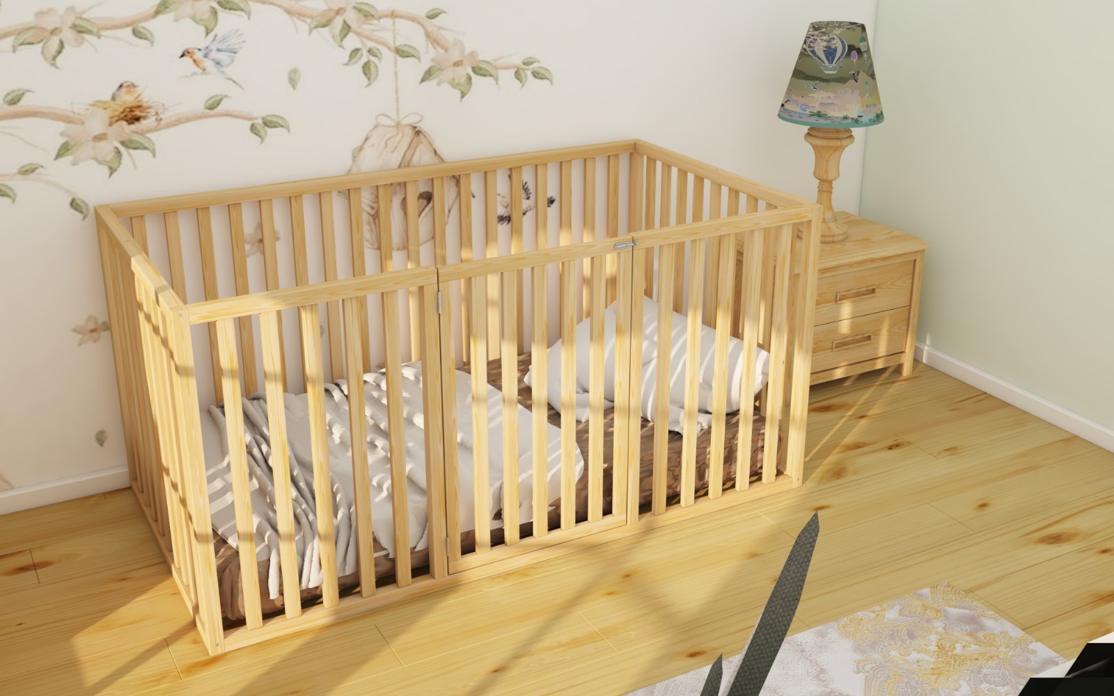 Wooden Montessori Bed with Rear Roof Queen Slats