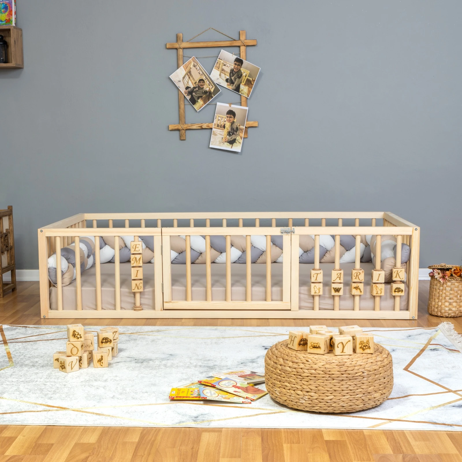 Natural Wooden Toddler Kids Floor Bed Woodandmontessori