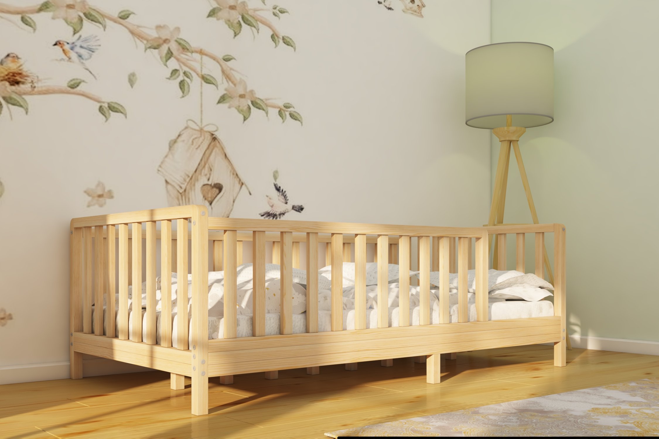 Lizbon - Montessori Removable Baby and Child Natural Wood Floor Bed