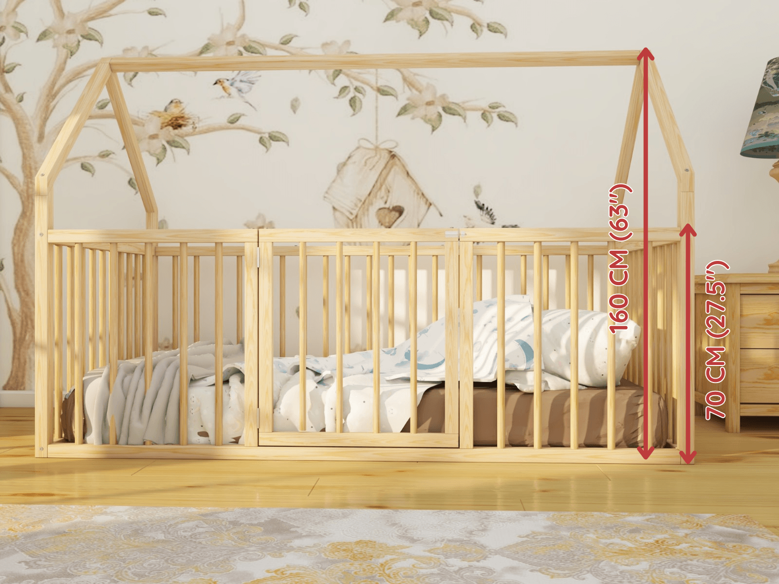 Bella - Montessori Çatılı Doğal Ahşap Yatak