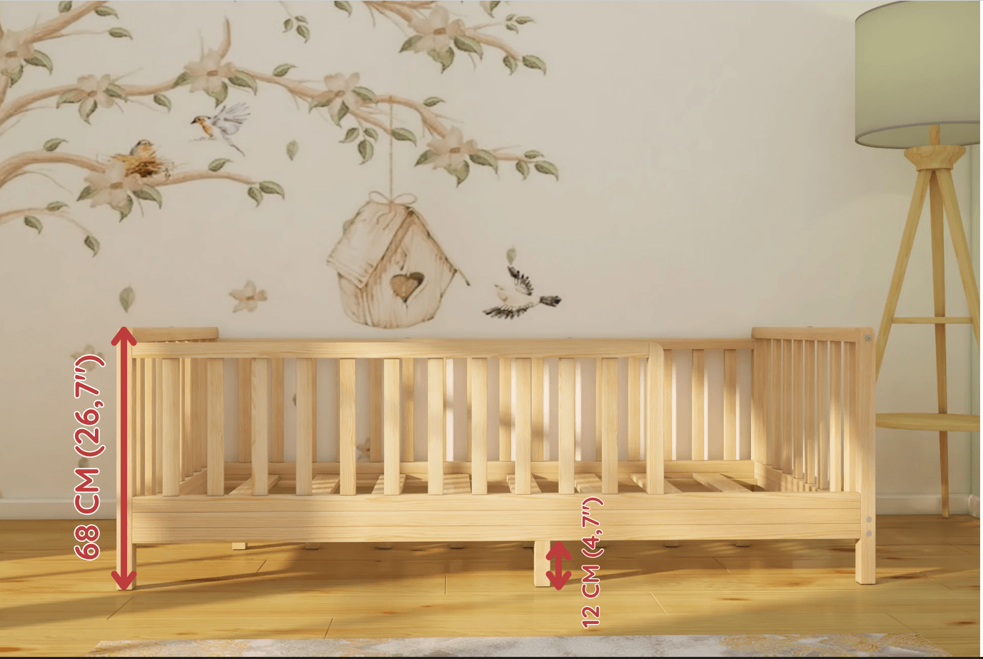 Lizbon - Montessori Önü Çıkabilen Bebek Ve Çocuk Doğal Ahşap Yer Yatağı