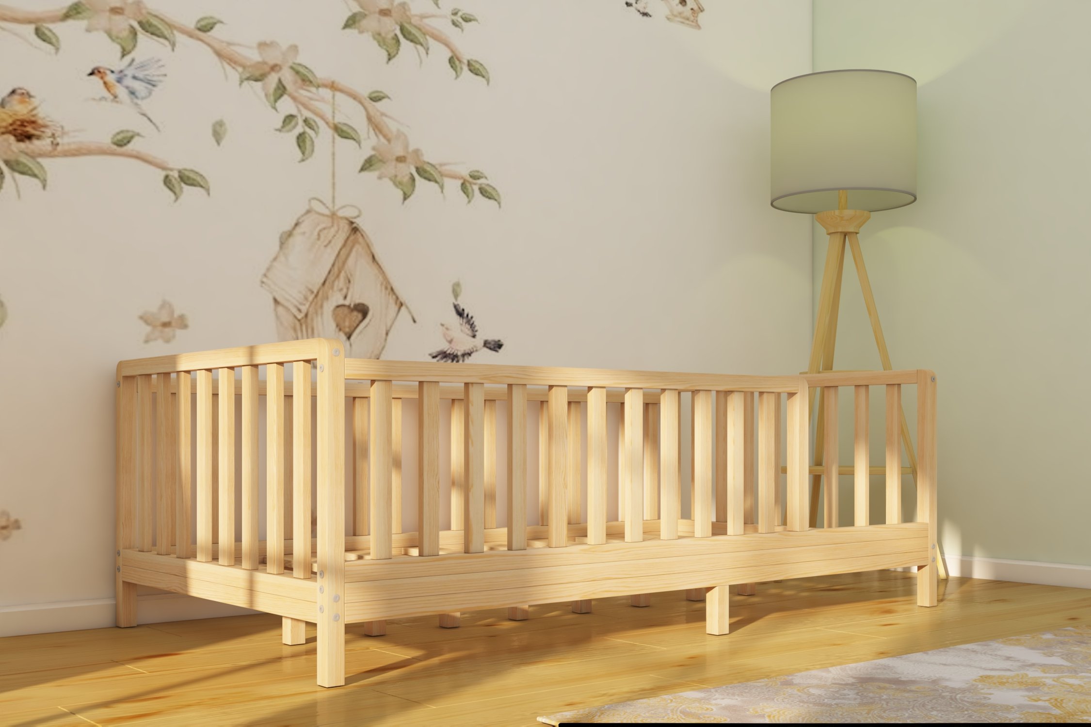 Lizbon - Montessori Removable Baby and Child Natural Wood Floor Bed