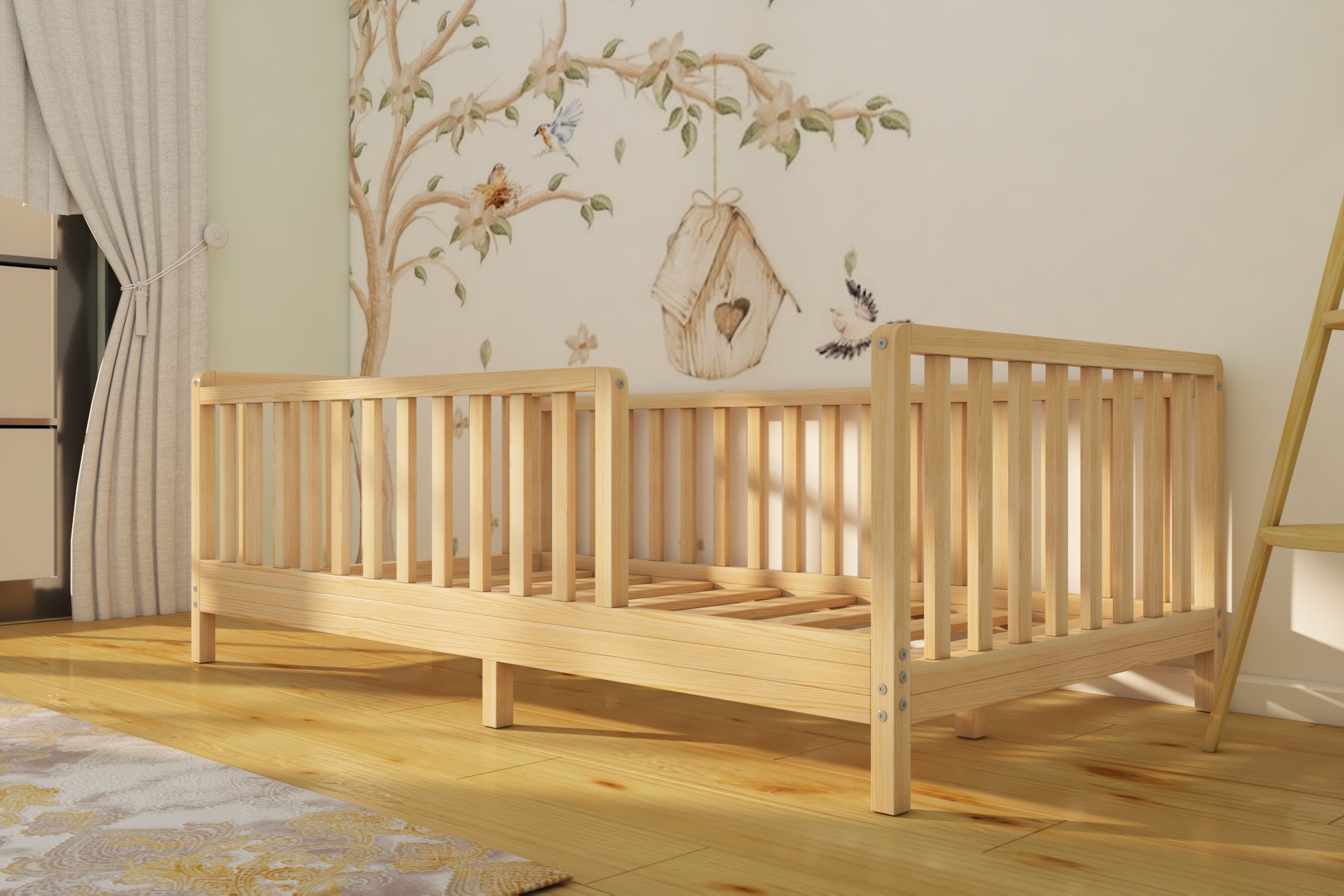 Lizbon - Montessori Removable Baby and Child Natural Wood Floor Bed