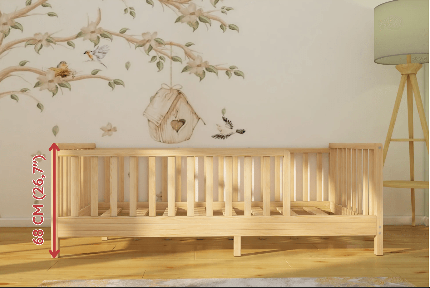 Lizbon - Montessori Önü Çıkabilen Bebek Ve Çocuk Doğal Ahşap Yer Yatağı