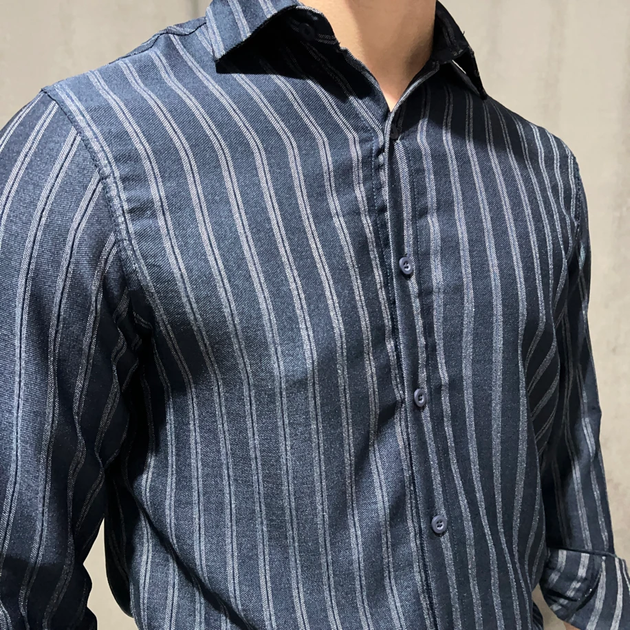 Lacivert Çizgili Klasik Fit Gömlek