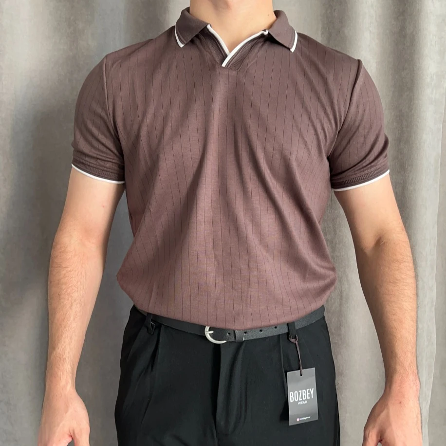 Oysho Kumaş Apaş Yaka Polo Tişört - Kahverengi