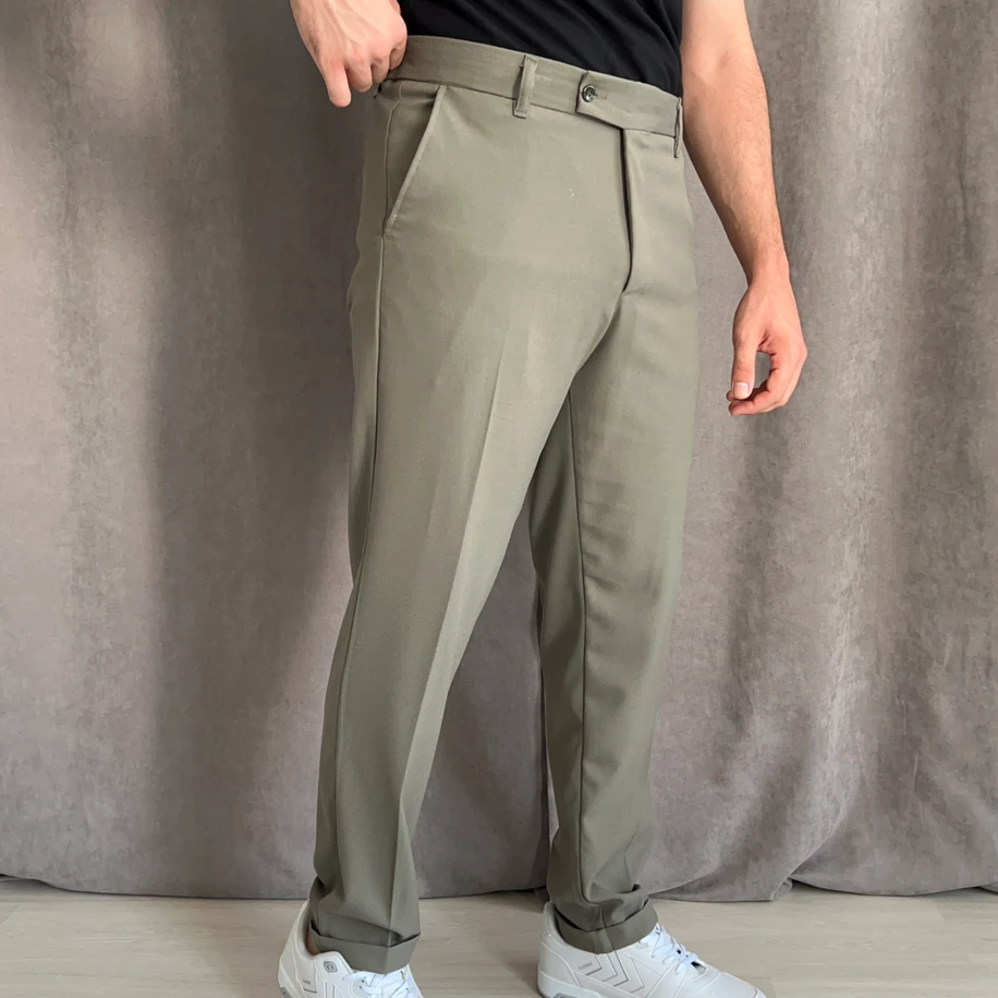 Regular Fit duble paça kumaş pantolon - Haki