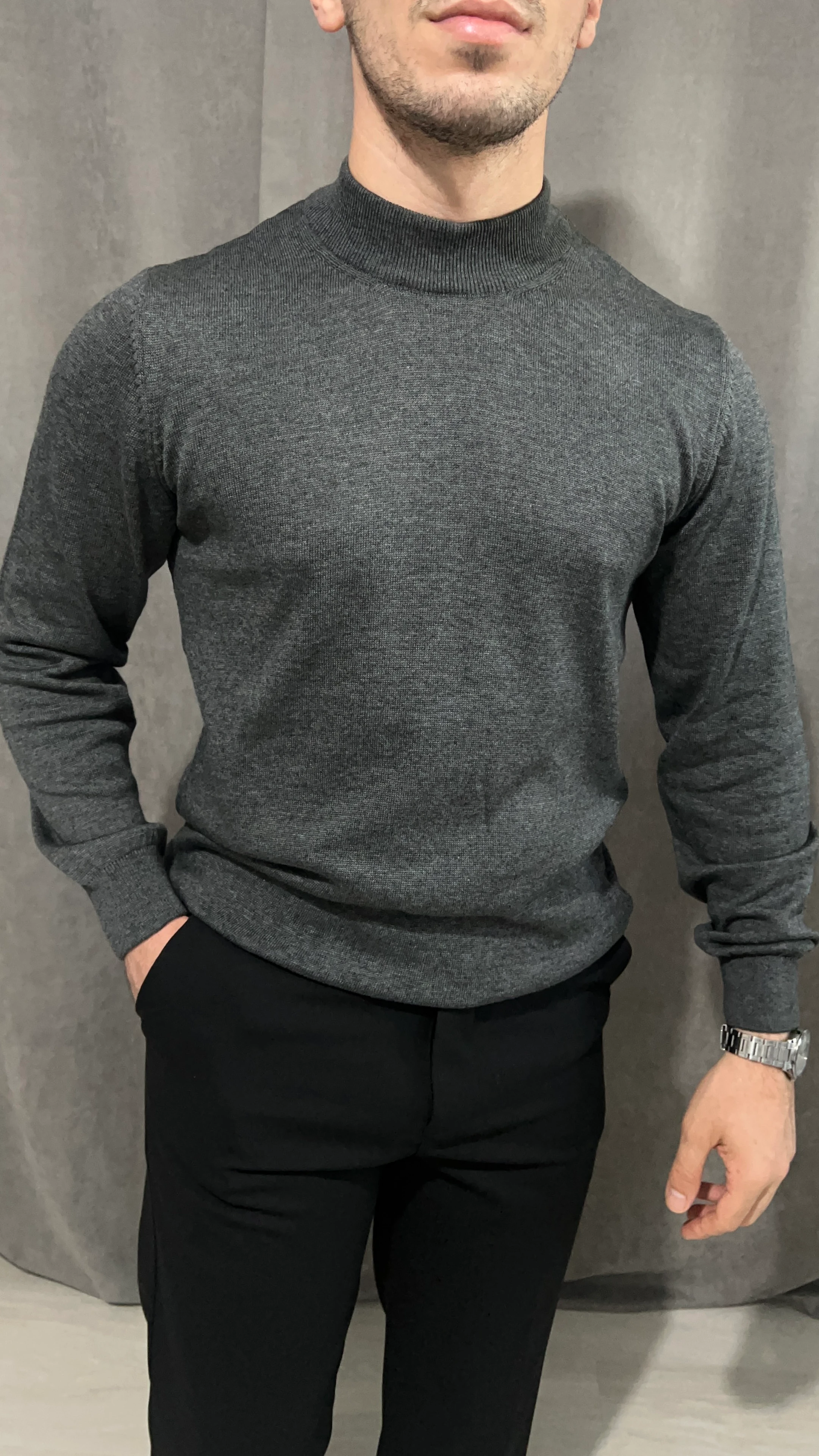 Yarım Balıkçı Triko - Antrasit