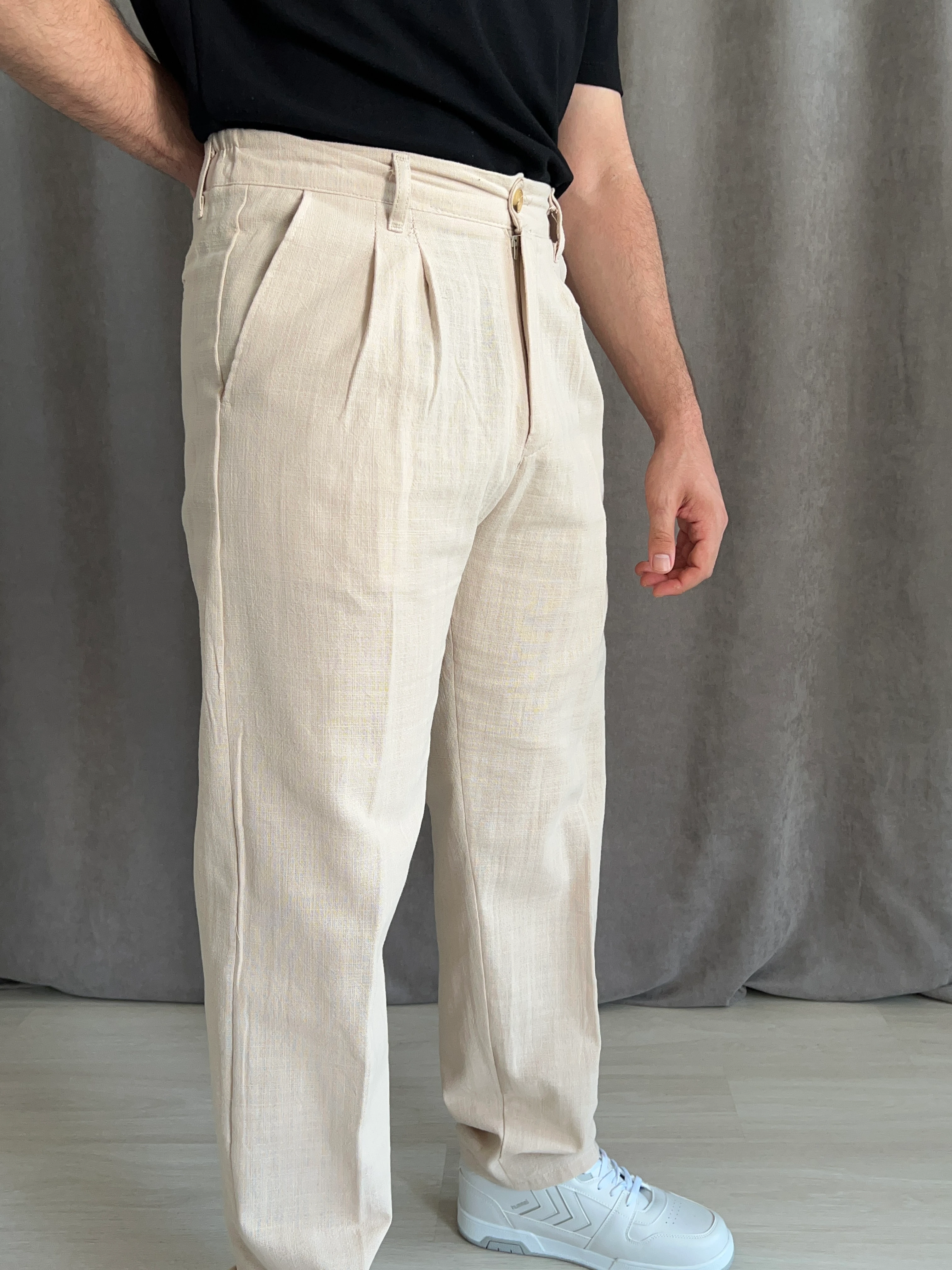 Baggy Kalıp Keten Pantolon - Siyah