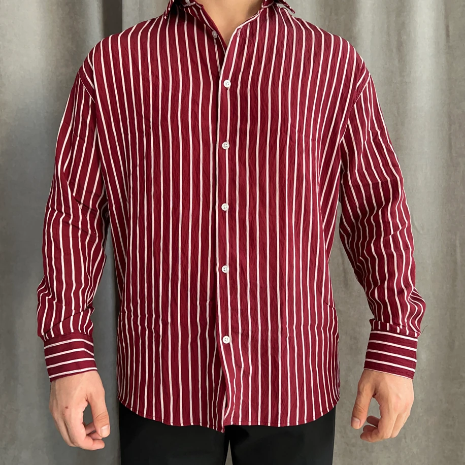 Modal Çizgili Gömlek- Bordo
