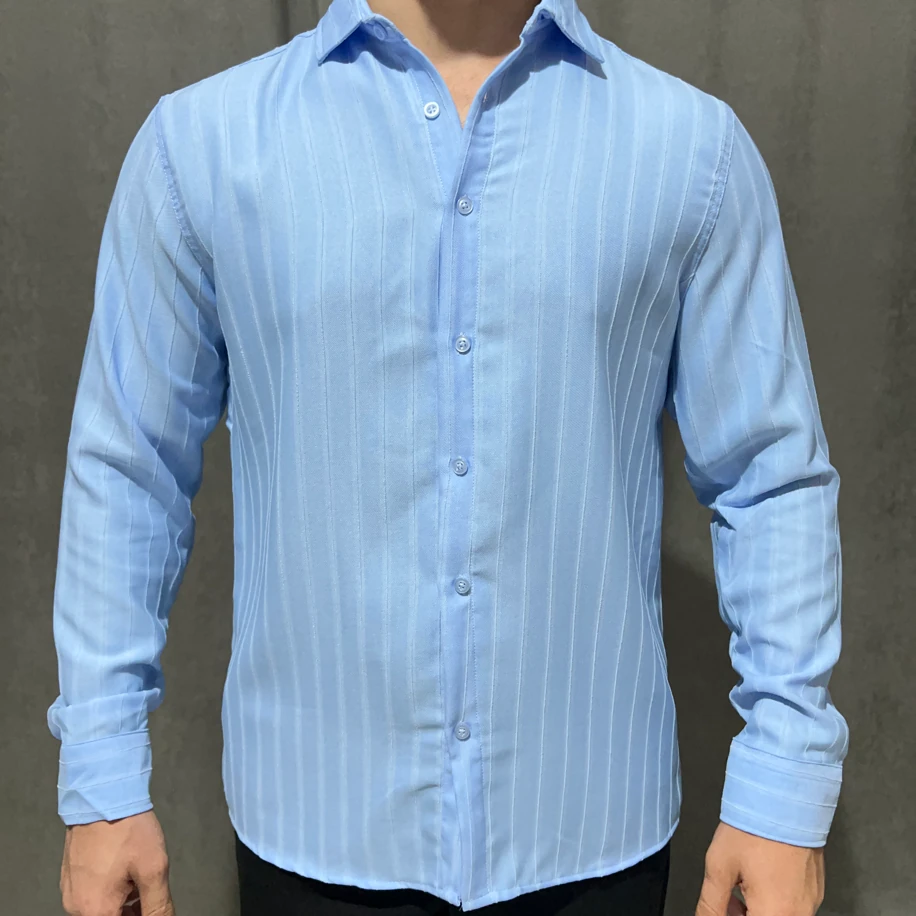 Bebe Mavi Çizgili Klasik Fit Gömlek